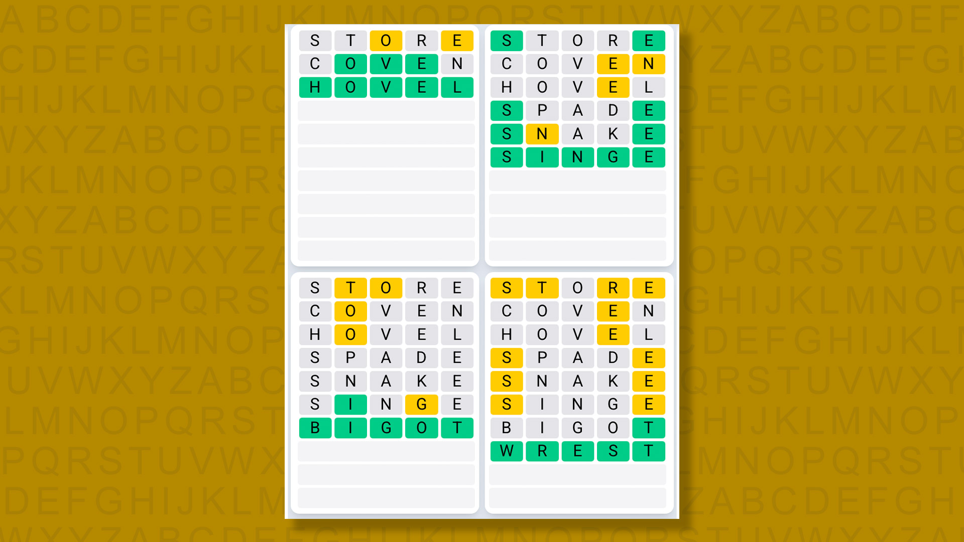 Quordle Daily Sequence answers for game 1412 on yellow background