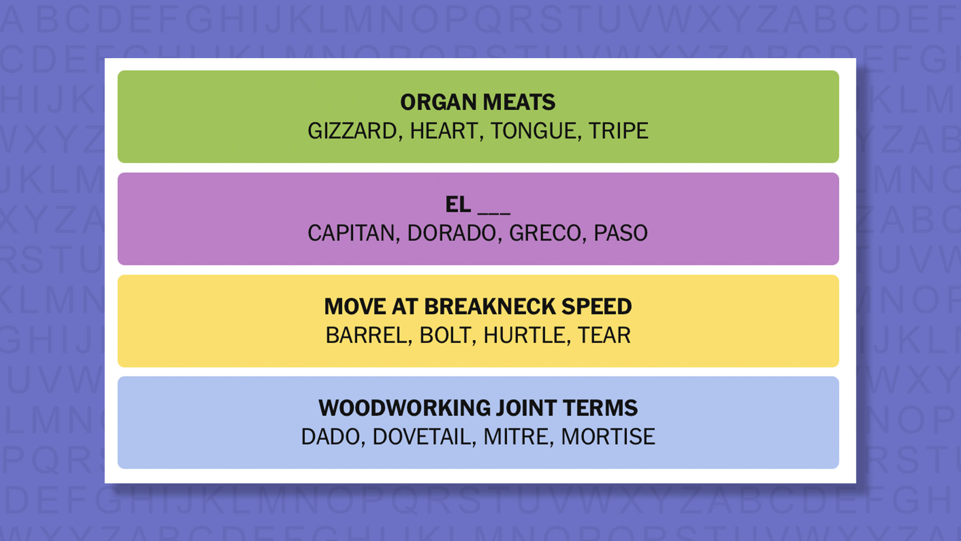NYT Connections answers for the game 910 on purple background