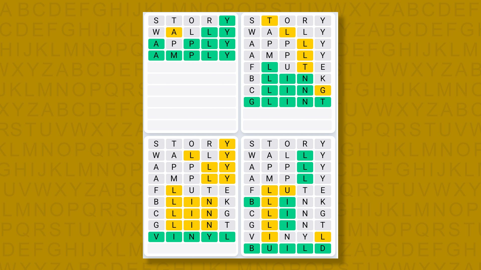 Quordle Daily Sequence answers for game 1415 on yellow background
