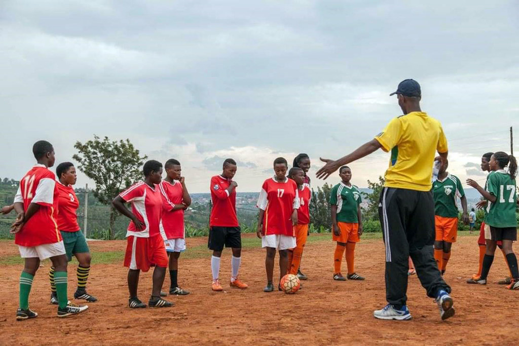 A girls' team at the Play2Remember tournament at the Togetherness Cooperative Center in Kigali, Rwanda.