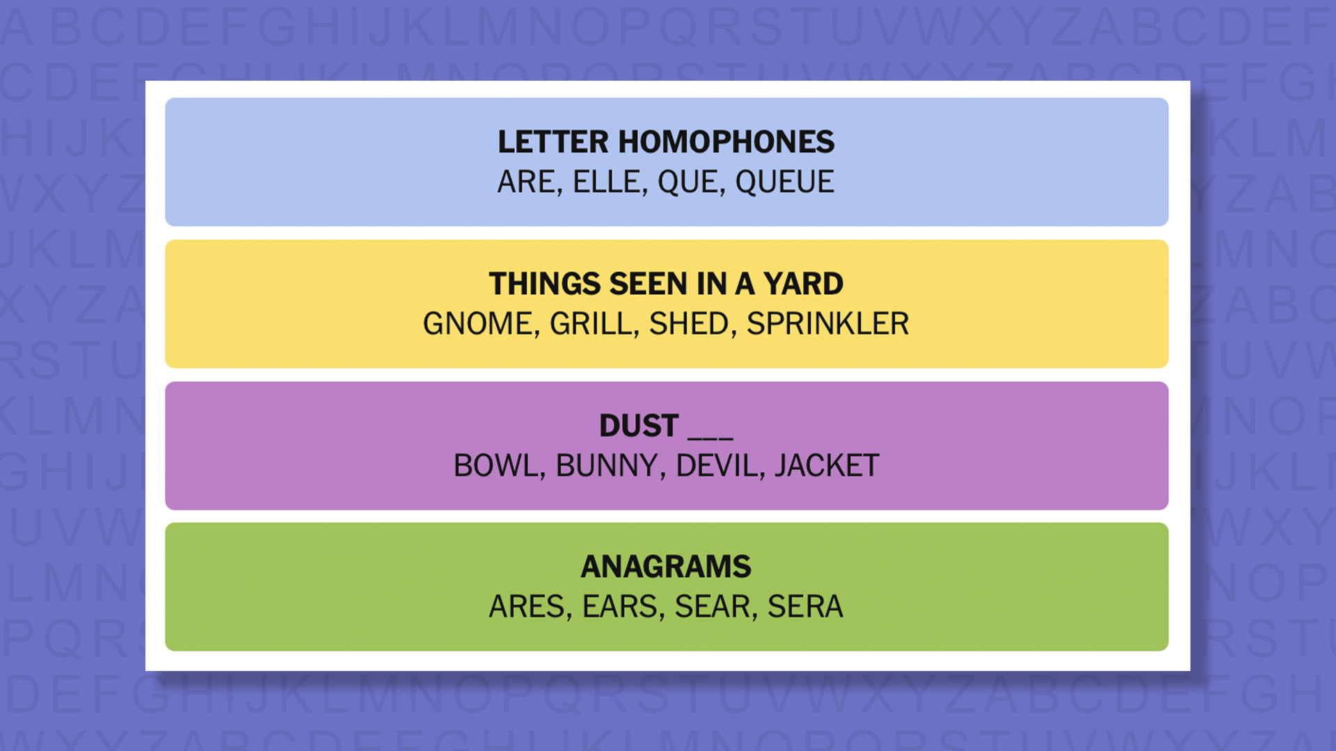 NYT Connections answers for game 914 on purple background