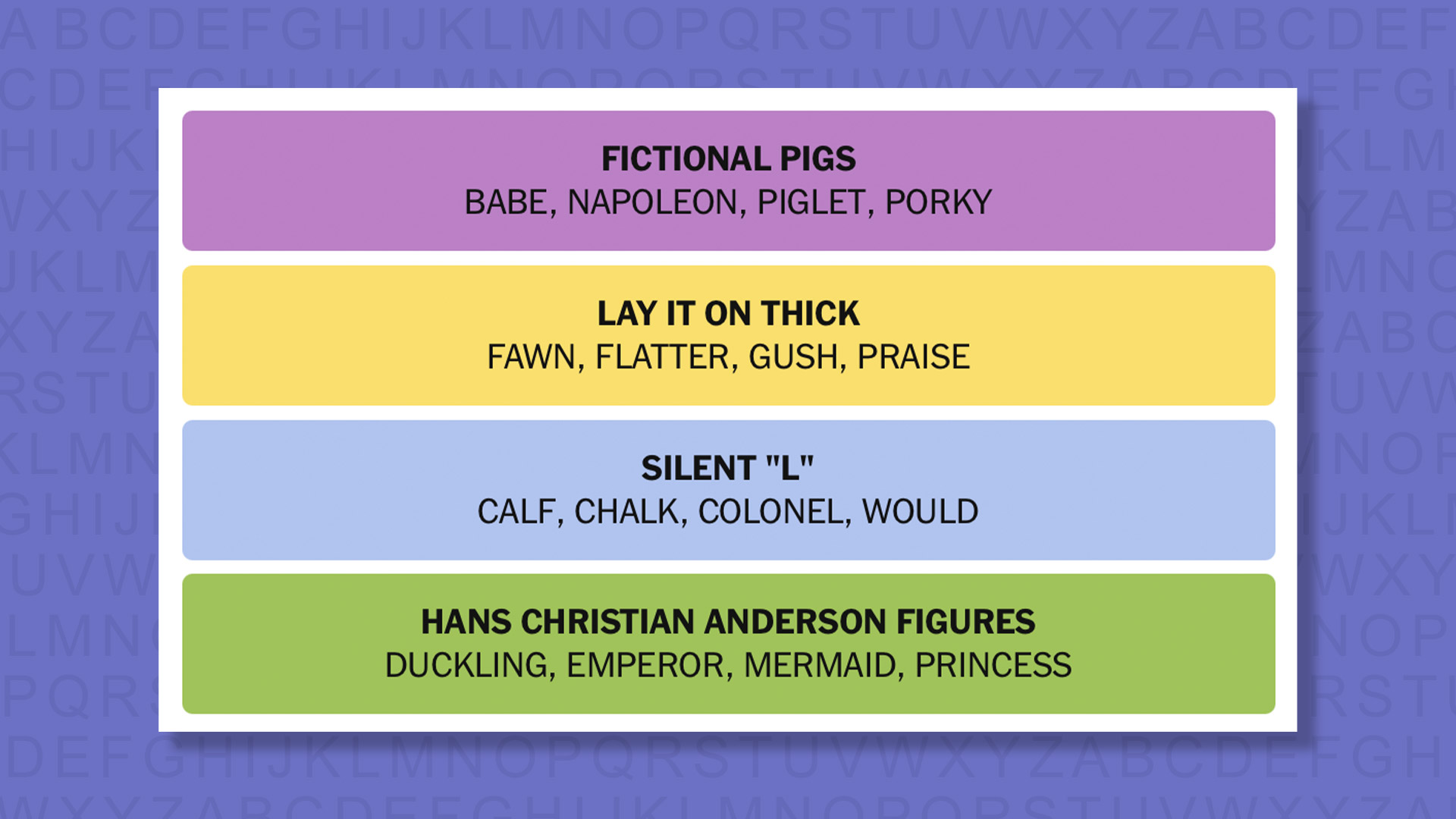 NYT Connections answers for game 917 on purple background