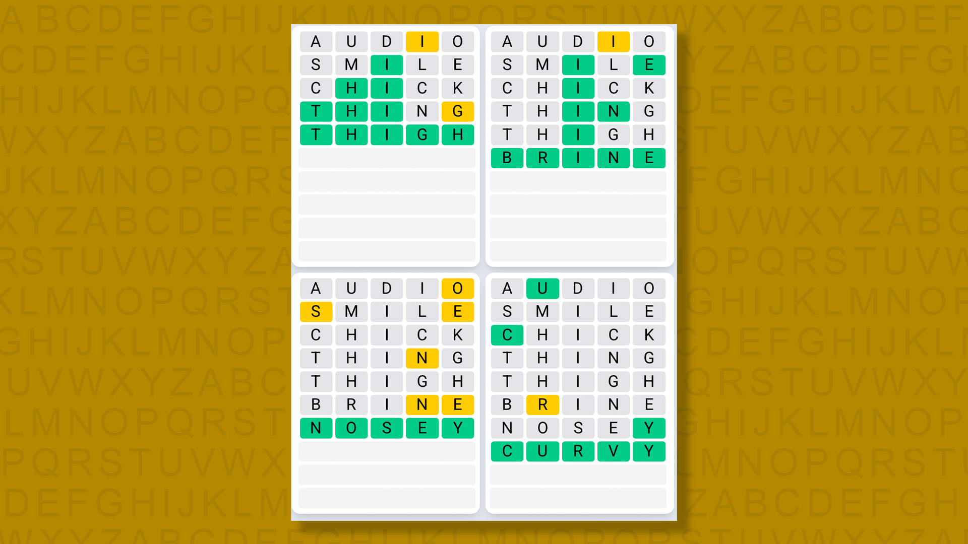 Quordle Daily Sequence answers for game 1422 on yellow background