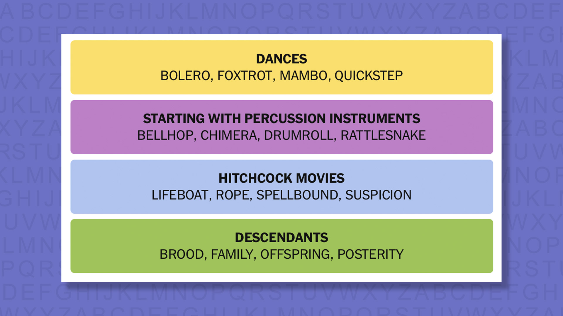 NYT Connections answers for game 919 on purple background