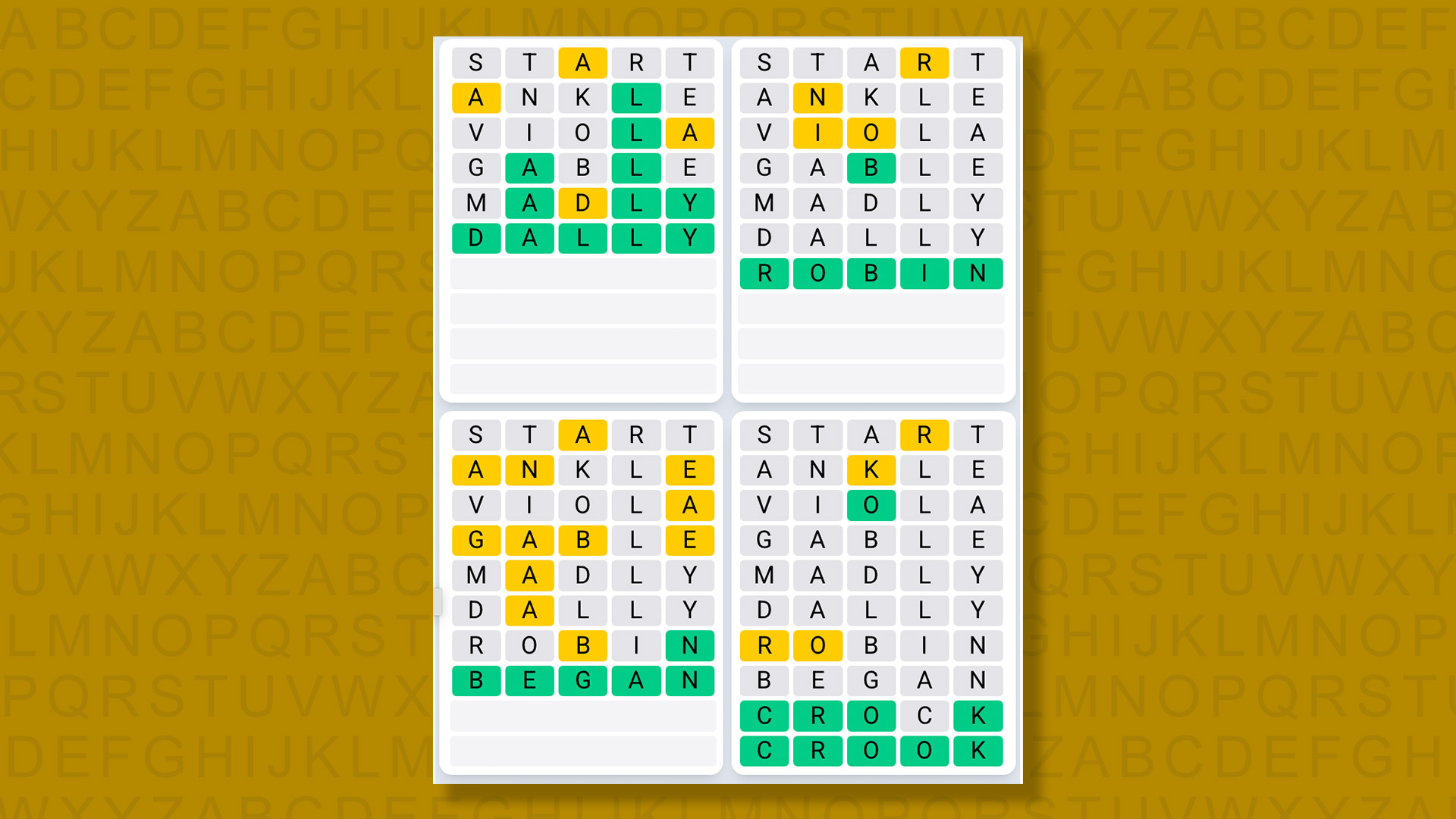 Quordle Daily Sequence answers for game 1423 on yellow background