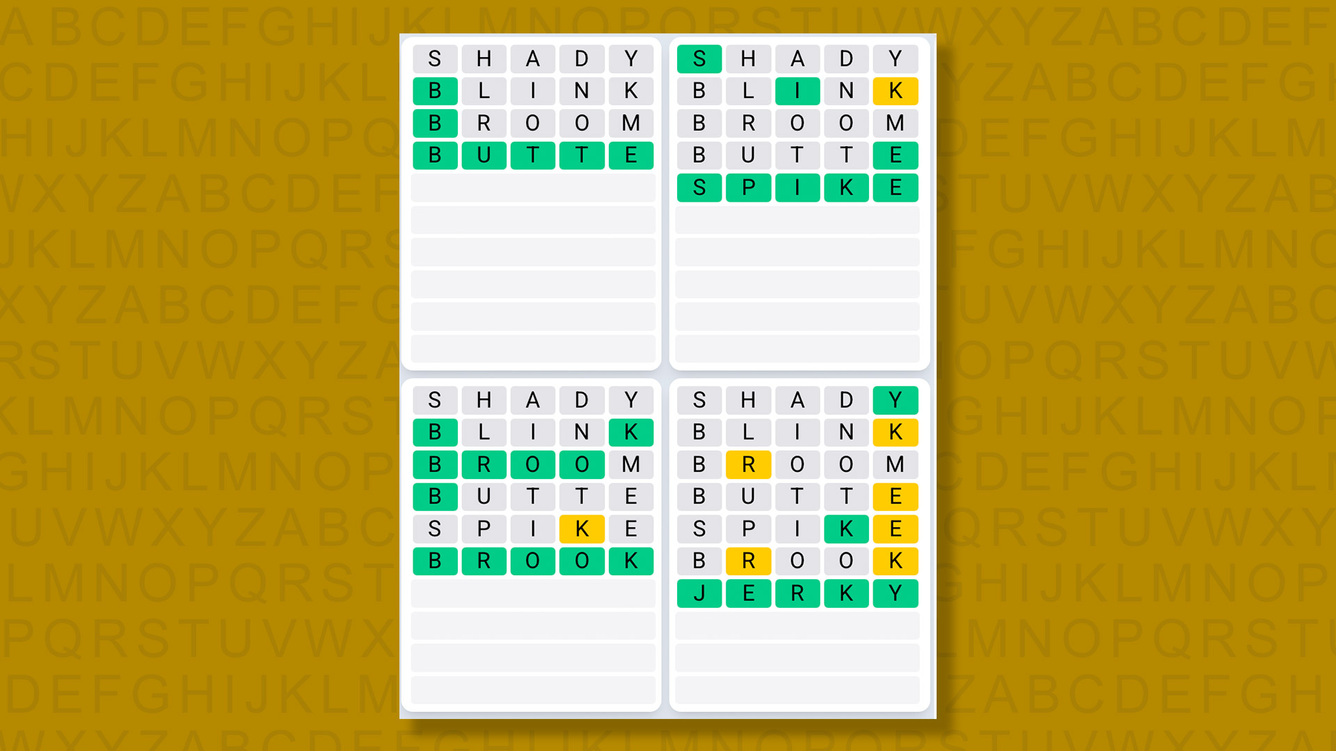 Quordle Daily Sequence answers for game 1425 on yellow background