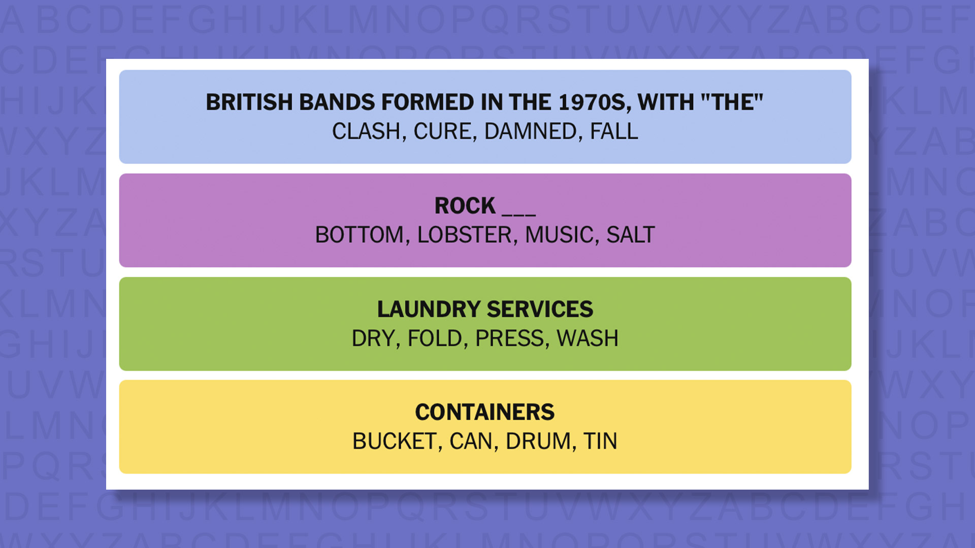 NYT Connections answers for game 923 on purple background
