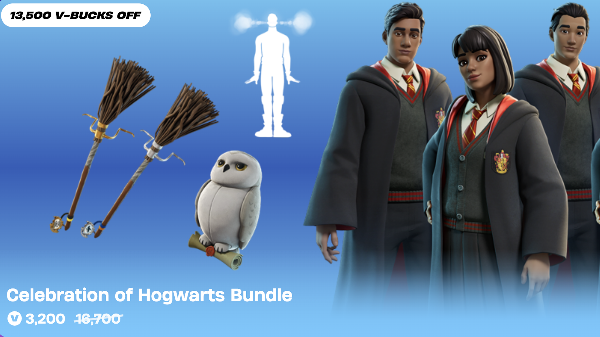 Hogwarts students next to an owl, a broom set, and an emote showing a man with steam coming from his ears.