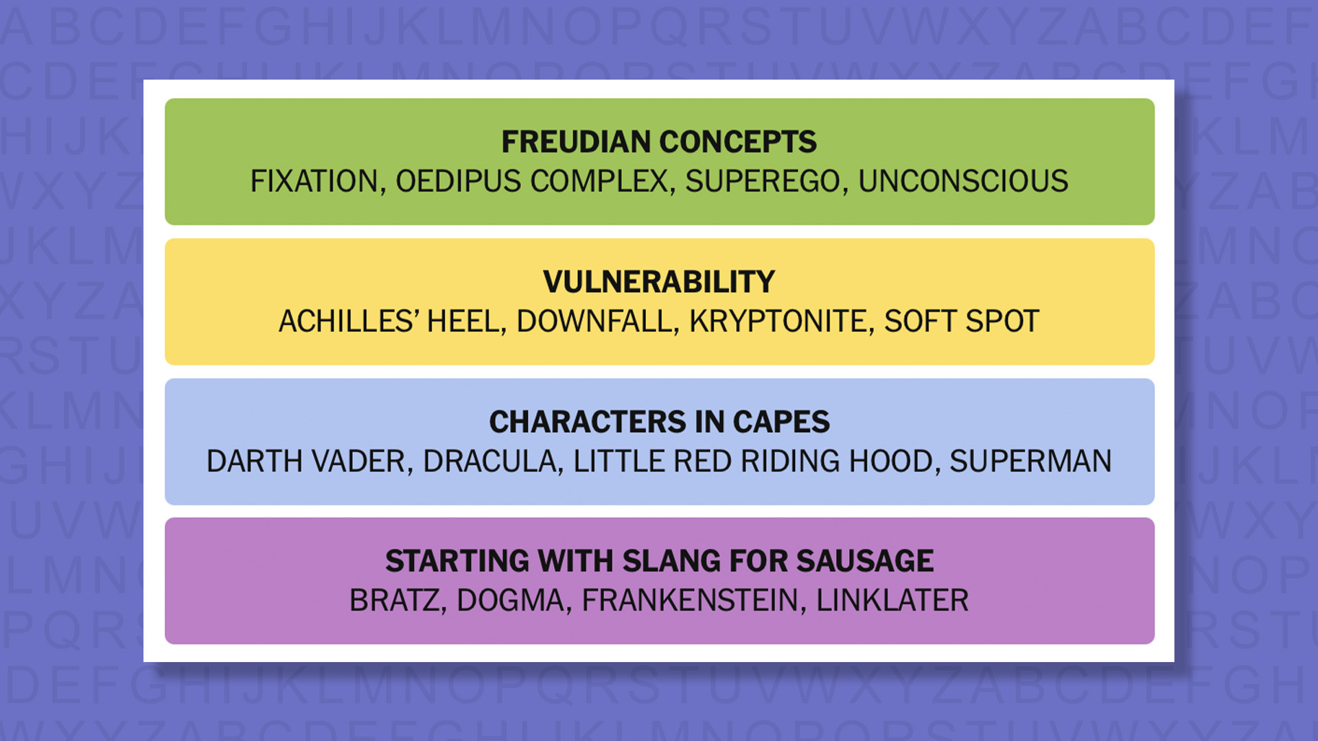 NYT Connections answers for game 926 on purple background