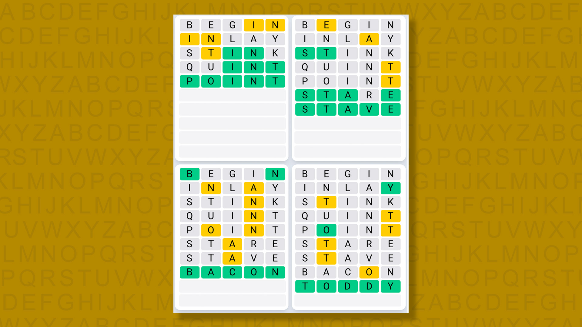 Quordle Daily Sequence answers for game 1429 on yellow background