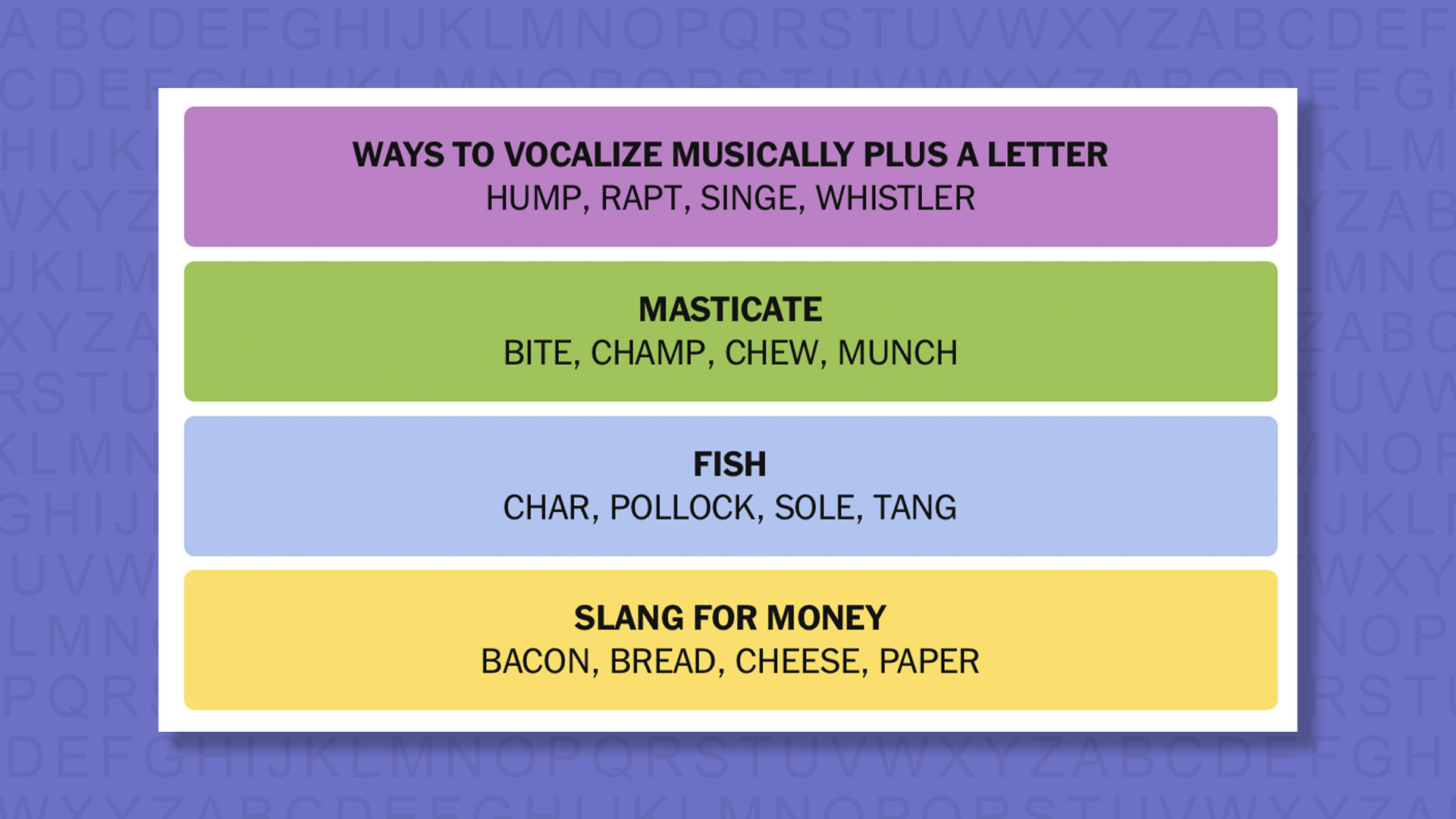 NYT Connections answers for game 927 on purple background