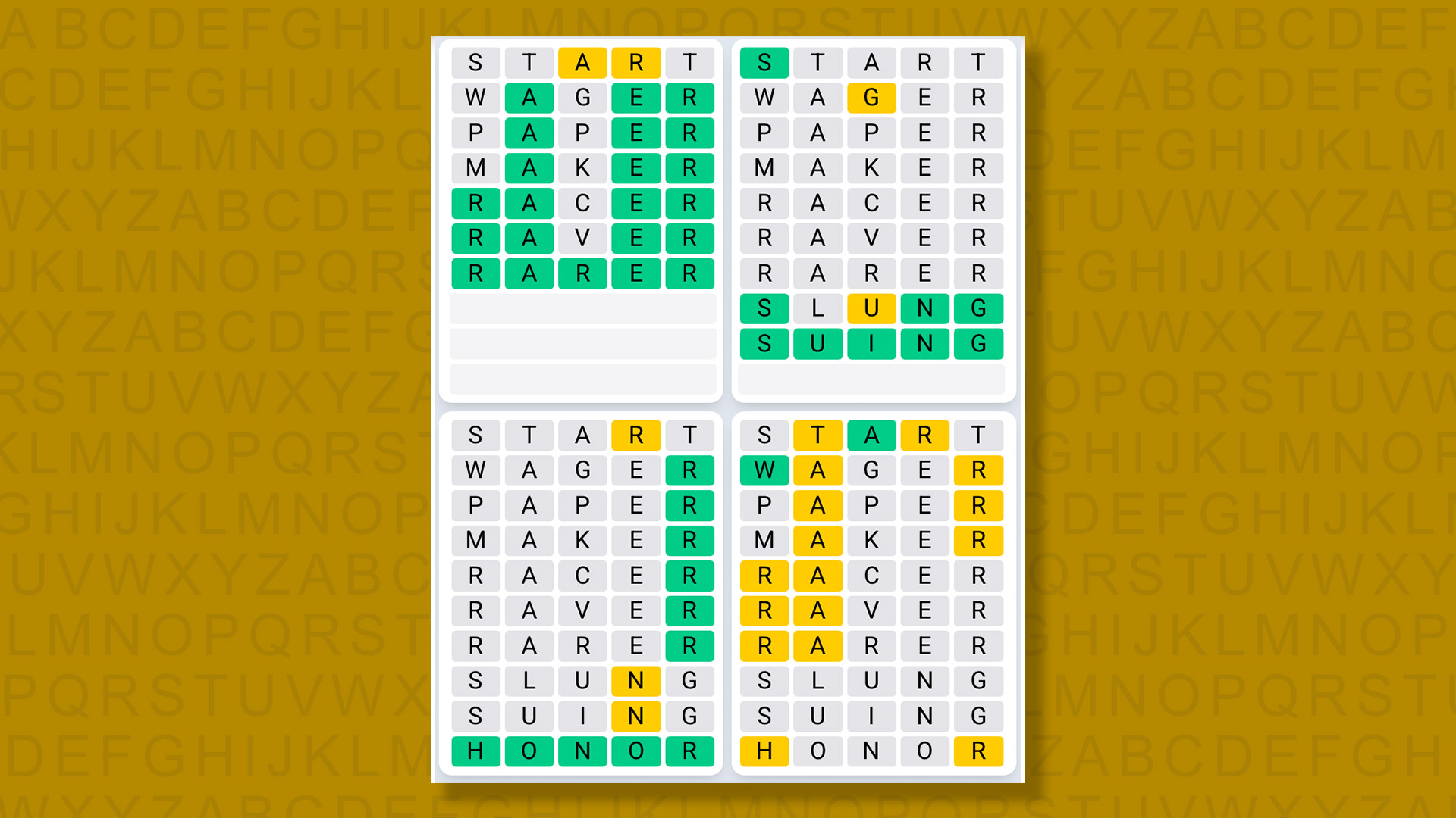 Quordle Daily Sequence answers for game 1430 on yellow background