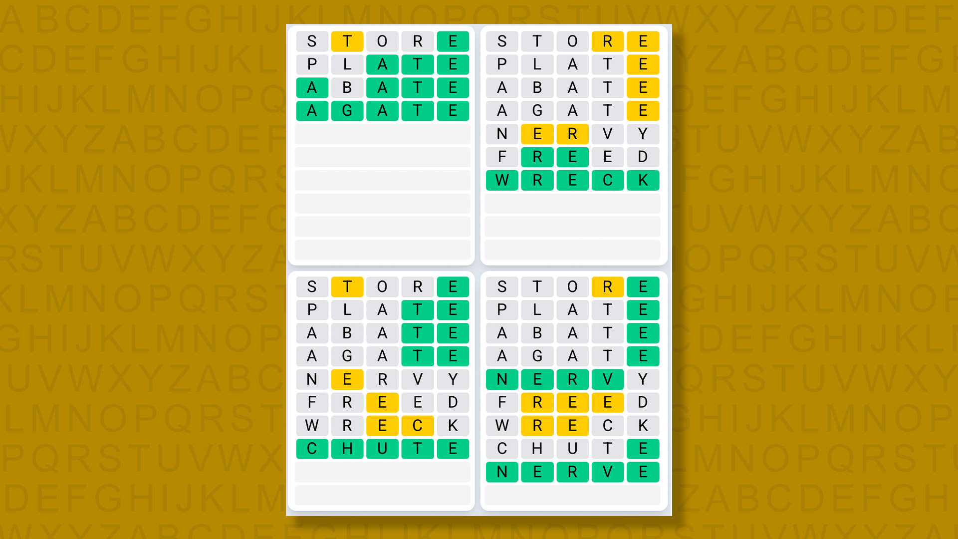 Quordle Daily Sequence answers for game 1432 on yellow background