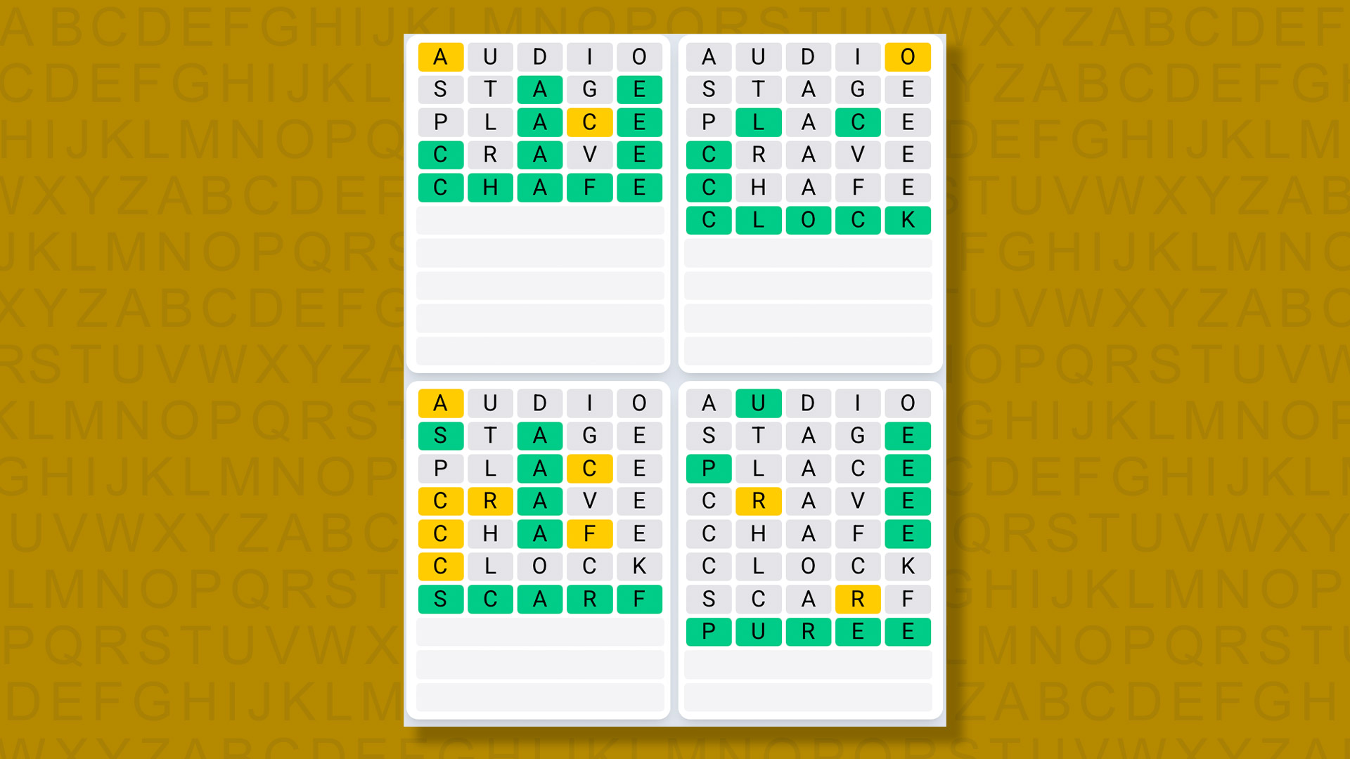 Quordle Daily Sequence answers for game 1433 on yellow background