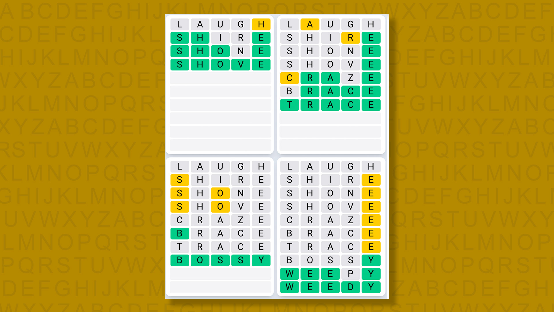 Quordle Daily Sequence answers for game 1435 on yellow background