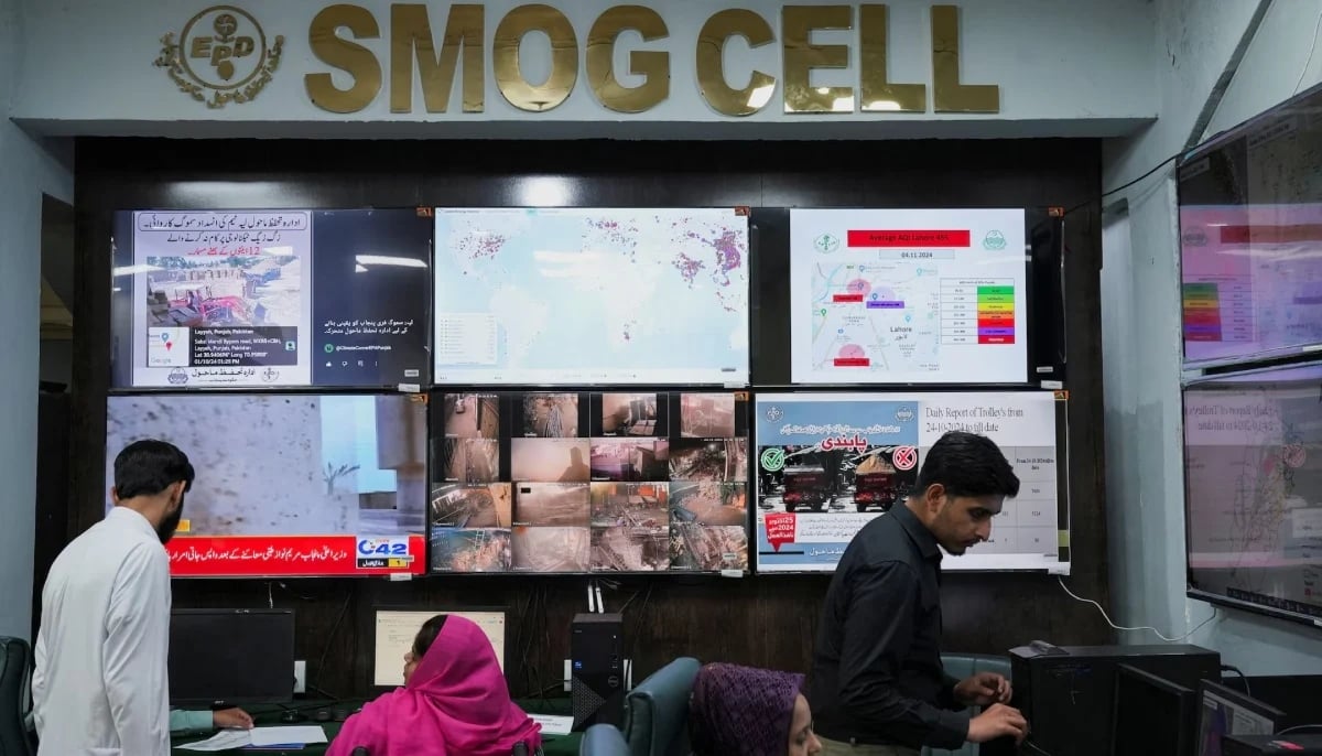 Monitoring screens display the smog situation at the Smog Cell of the Department of Environmental Protection and Climate Change in Lahore. — Reuters/File