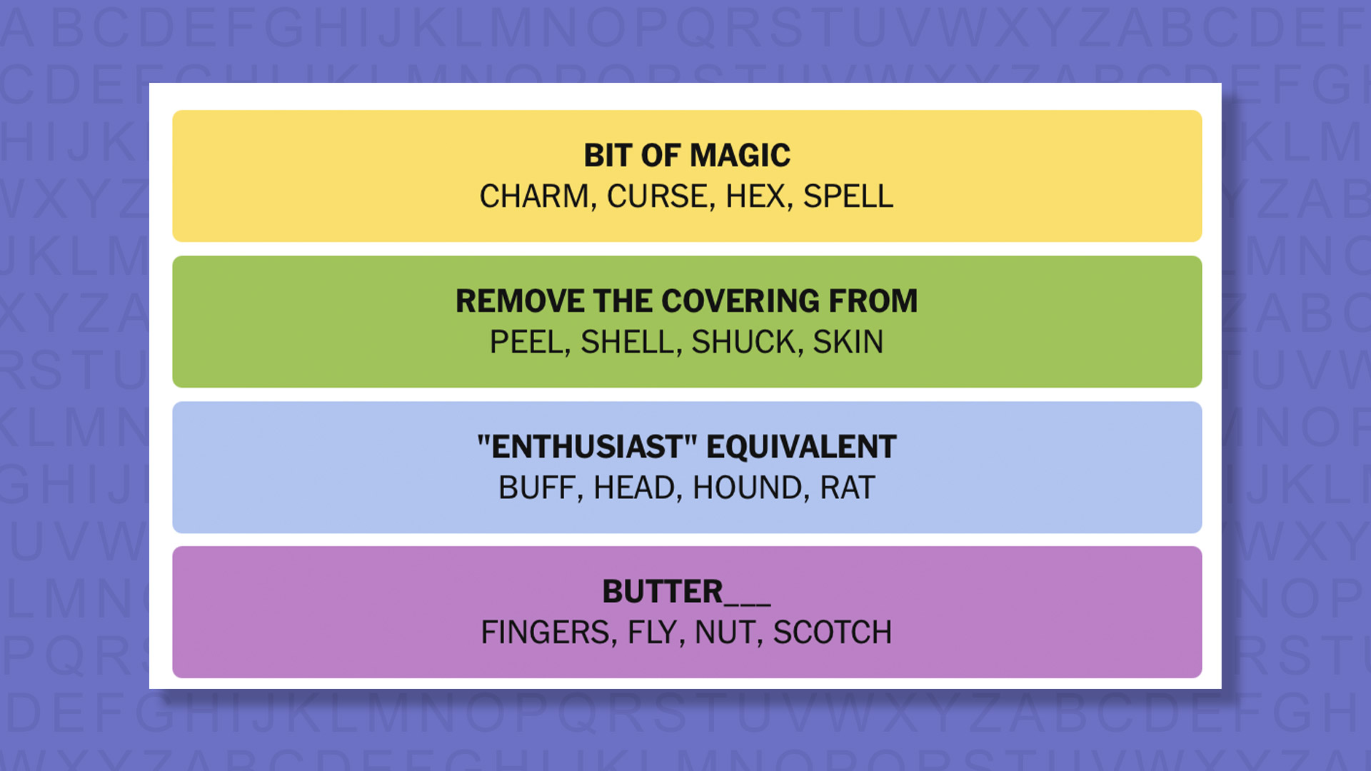 NYT Connections answers for game 935 on purple background