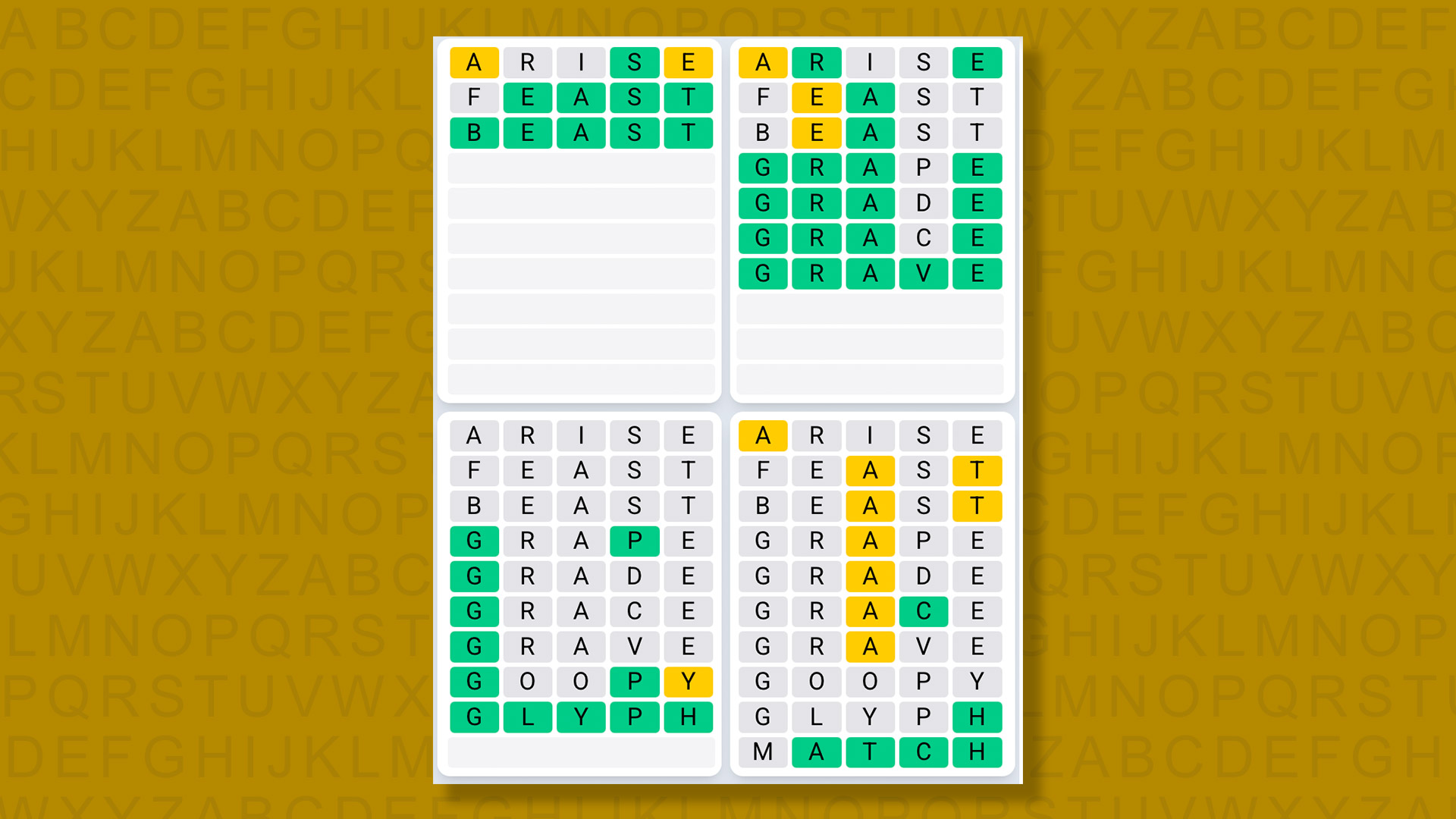 Quordle Daily Sequence answers for game 1438 on yellow background