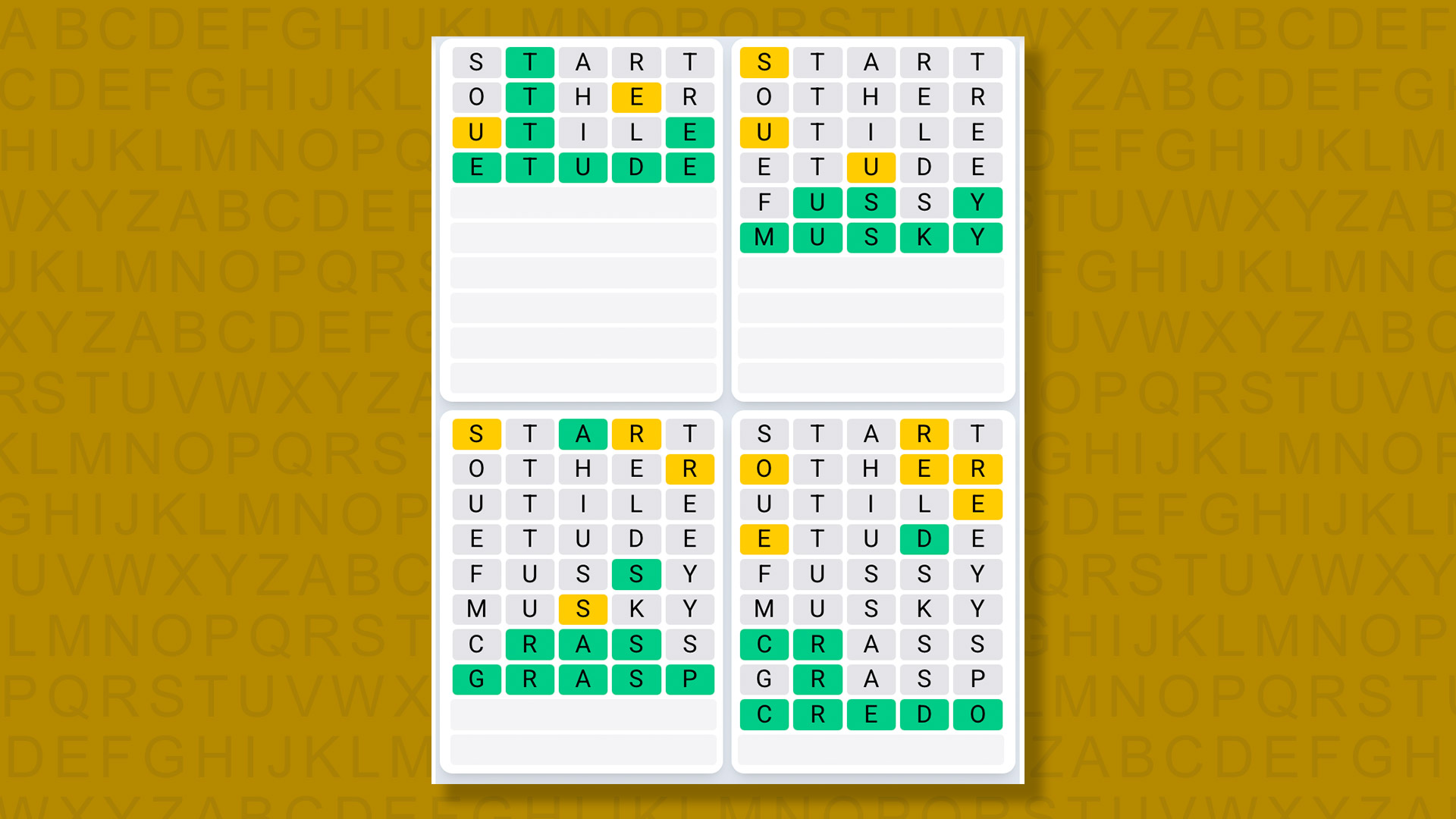 Quordle Daily Sequence answers for game 1439 on yellow background