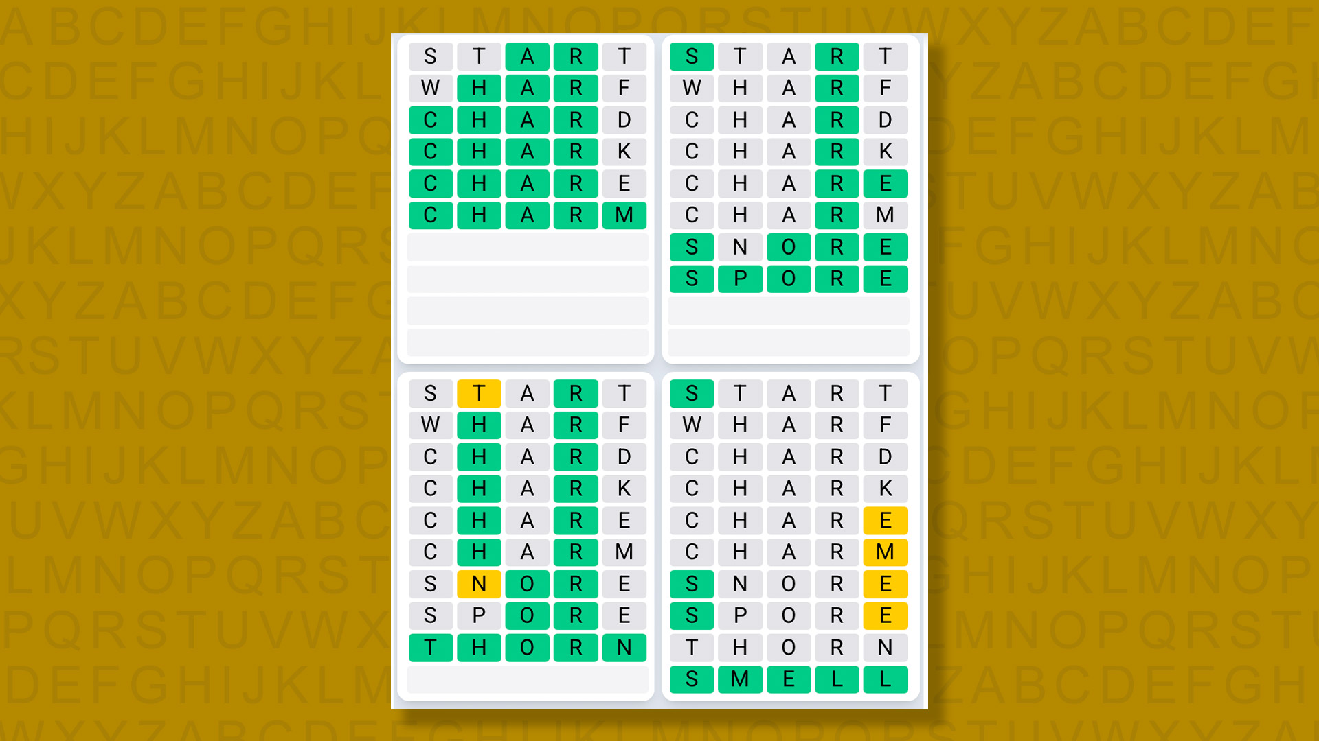 Quordle Daily Sequence answers for game 1441 on yellow background