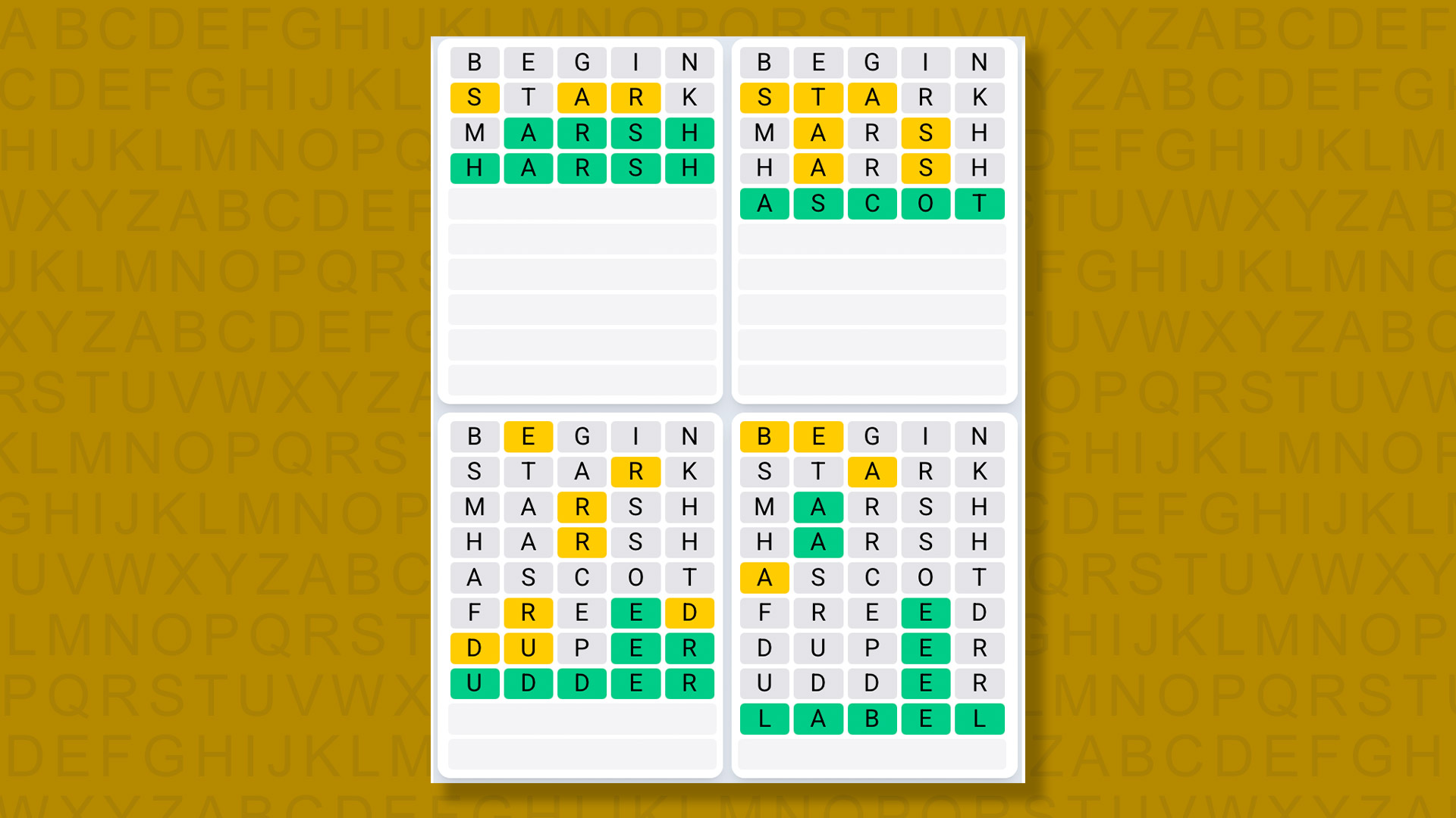 Quordle Daily Sequence answers for game 1442 on yellow background