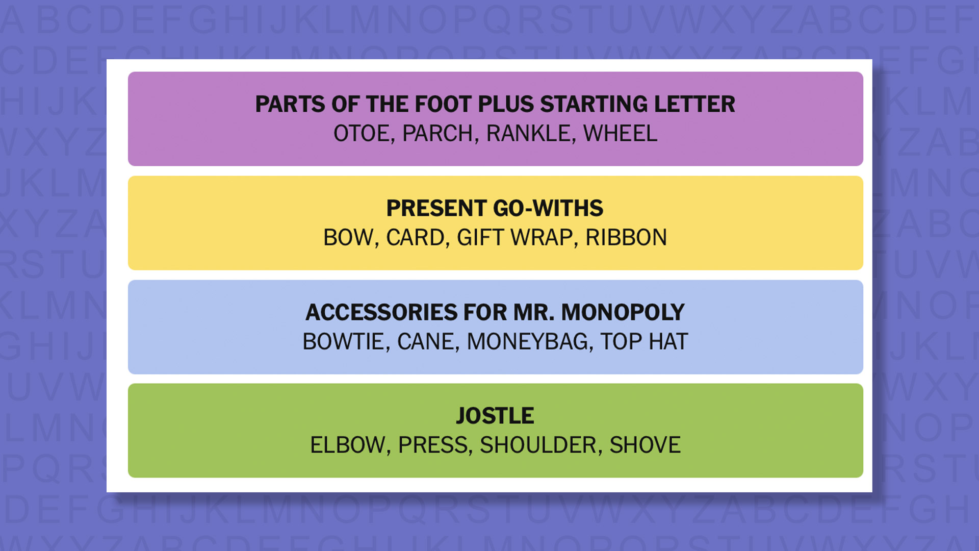 NYT Connections answers for game 947 on purple background