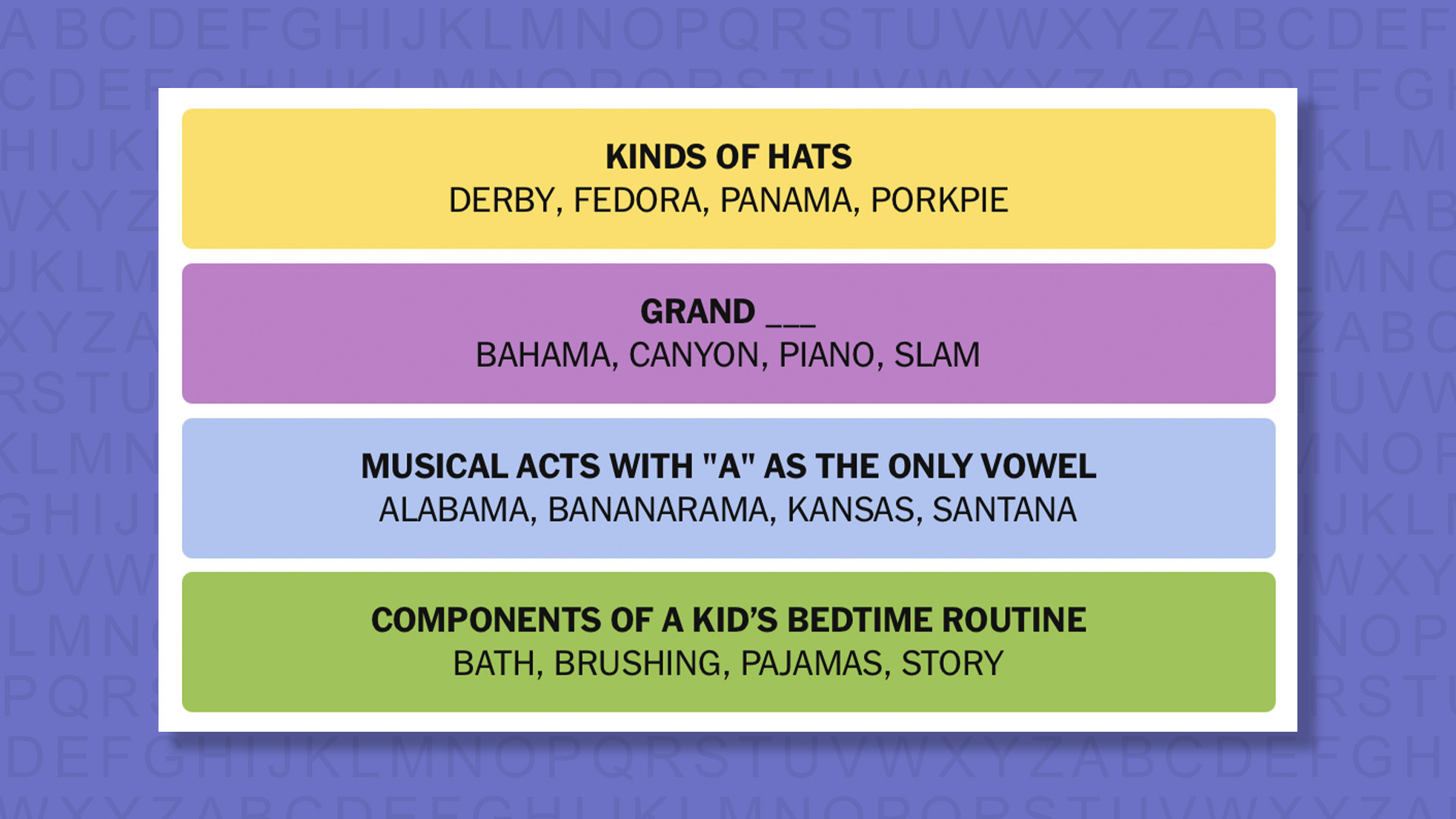 NYT Connections responds for game 950 on purple background