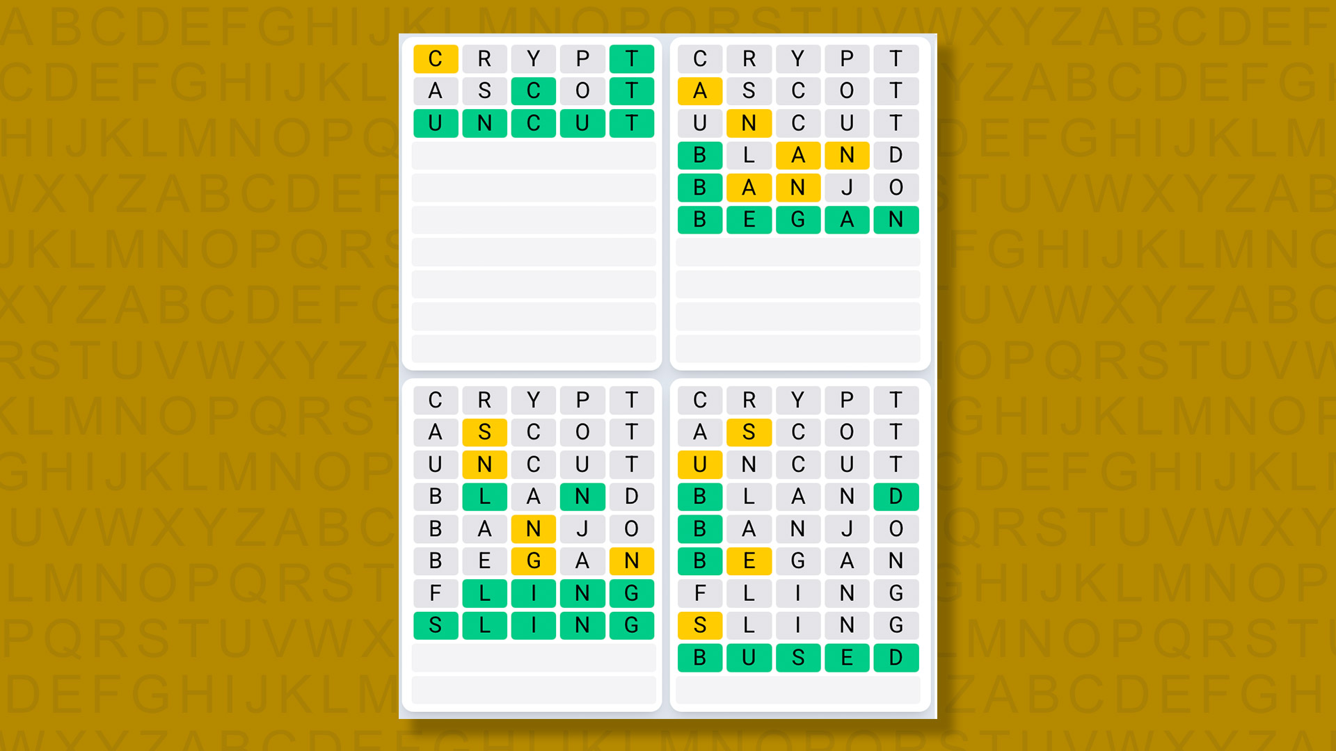 Quordle Daily Sequence answers for game 1455 on yellow background