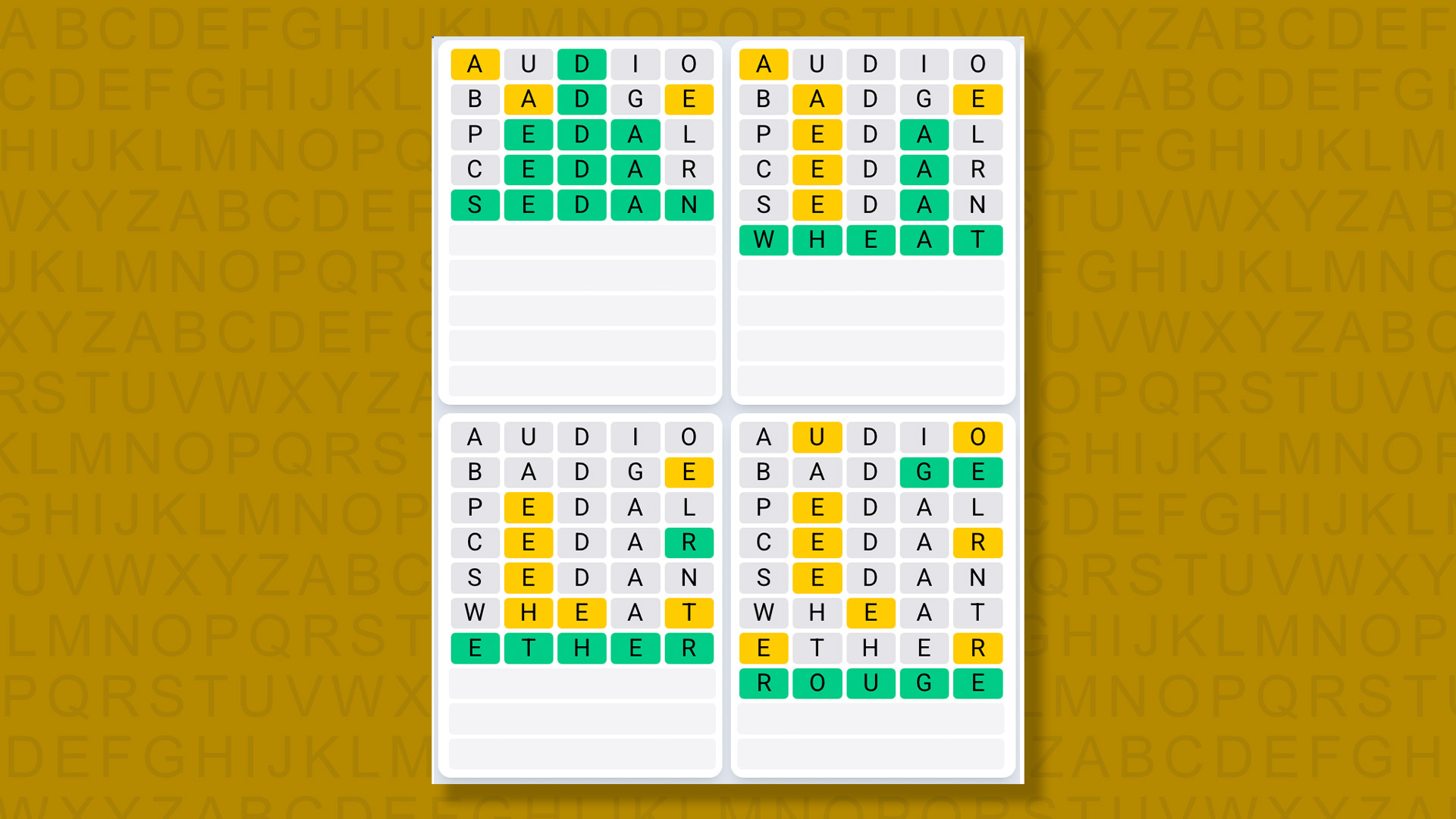 Quordle Daily Sequence answers for game 1456 on yellow background