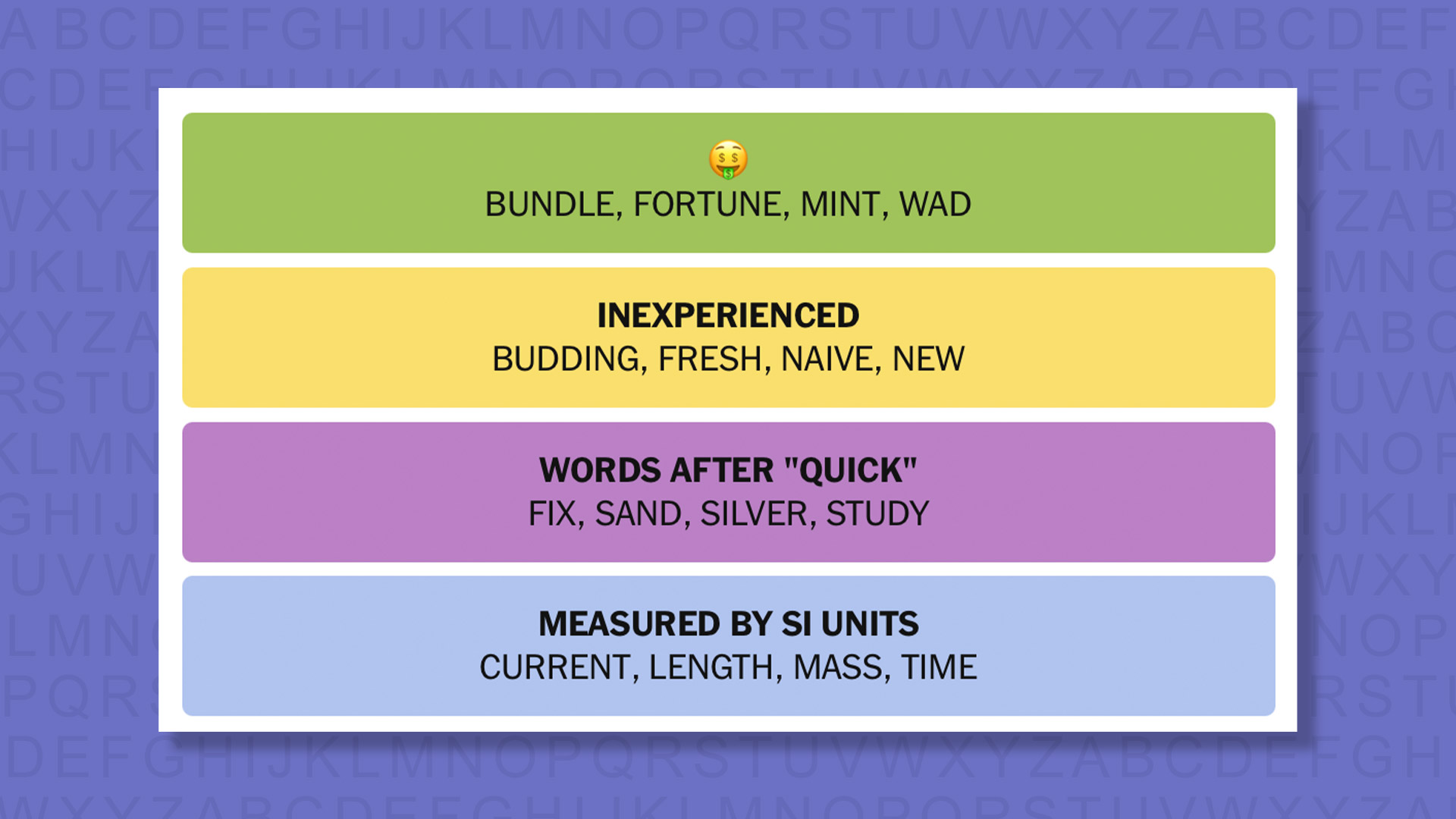 NYT Connections answers for game 953 on purple background