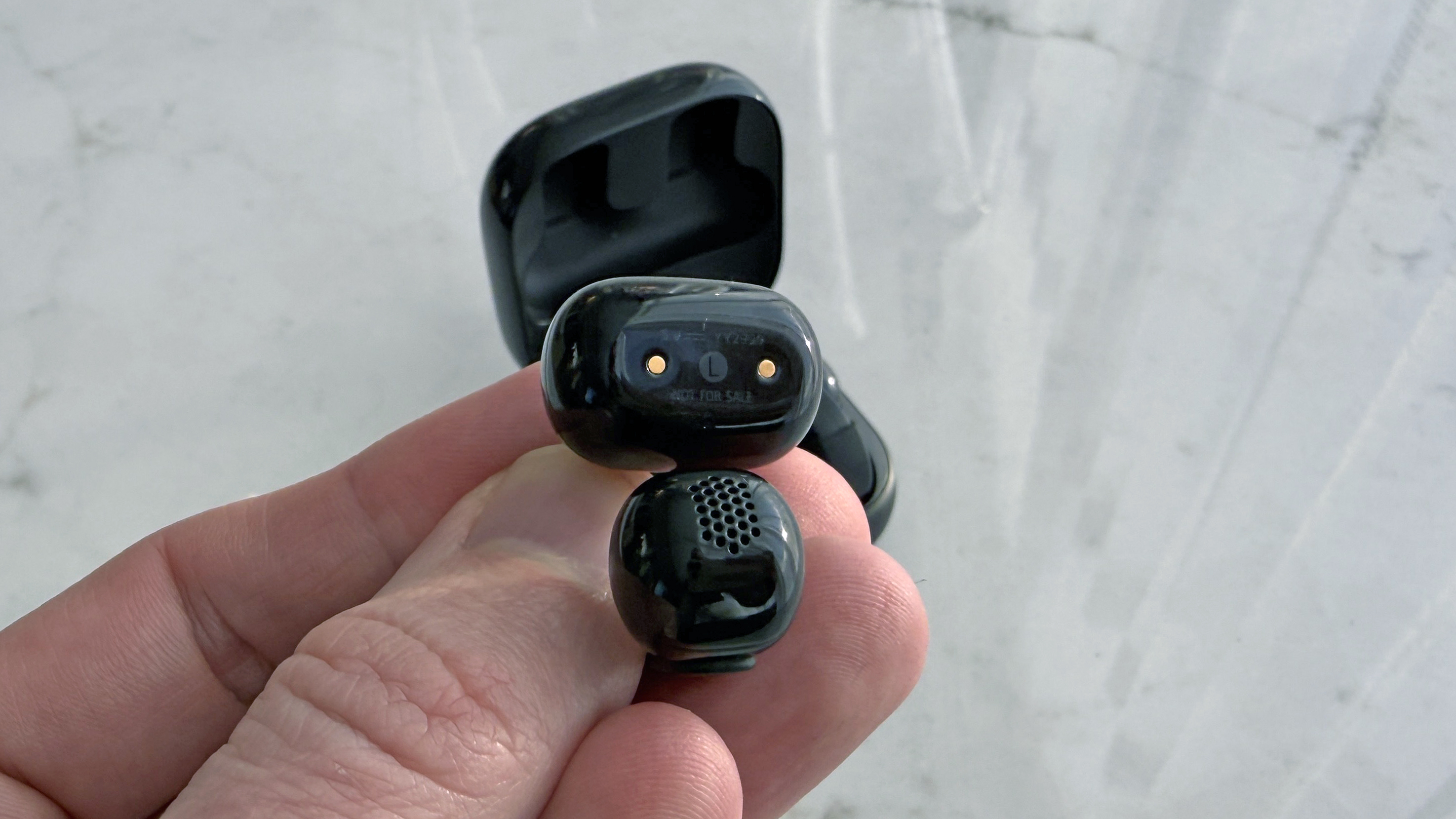 Sony LinkBuds clip showing speaker grille