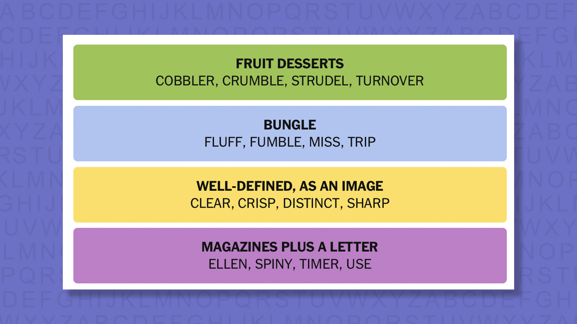 NYT Connections answers for game 956 on purple background