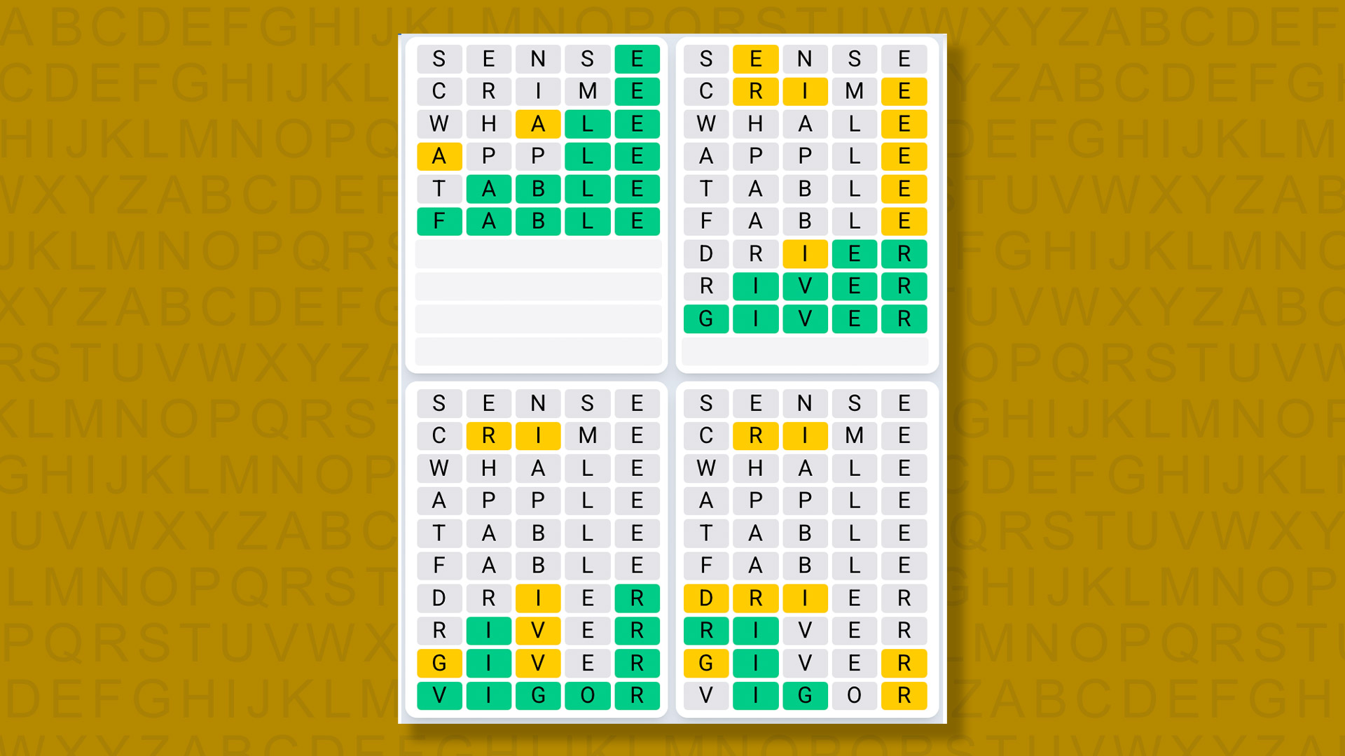 Quordle Daily Sequence answers for game 1459 on yellow background