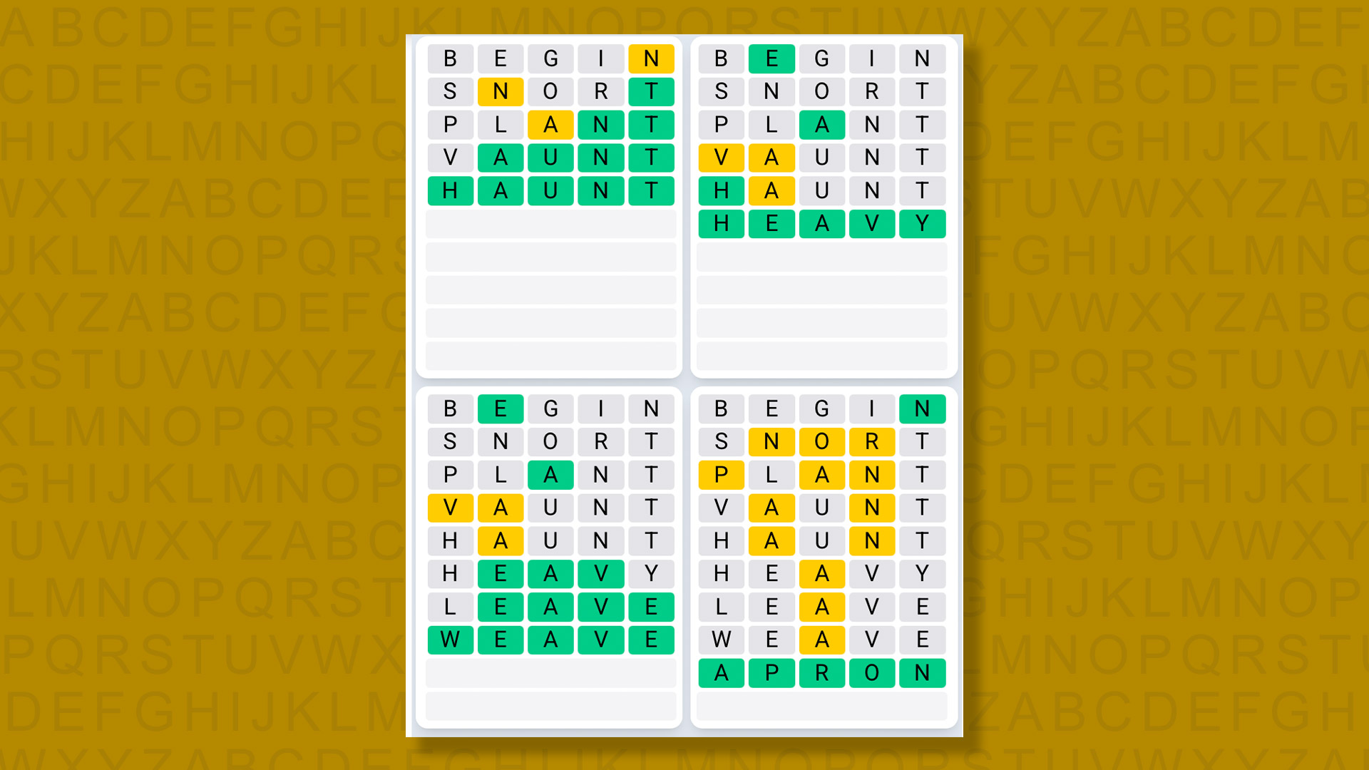 Quordle Daily Sequence answers for game 1460 on yellow background