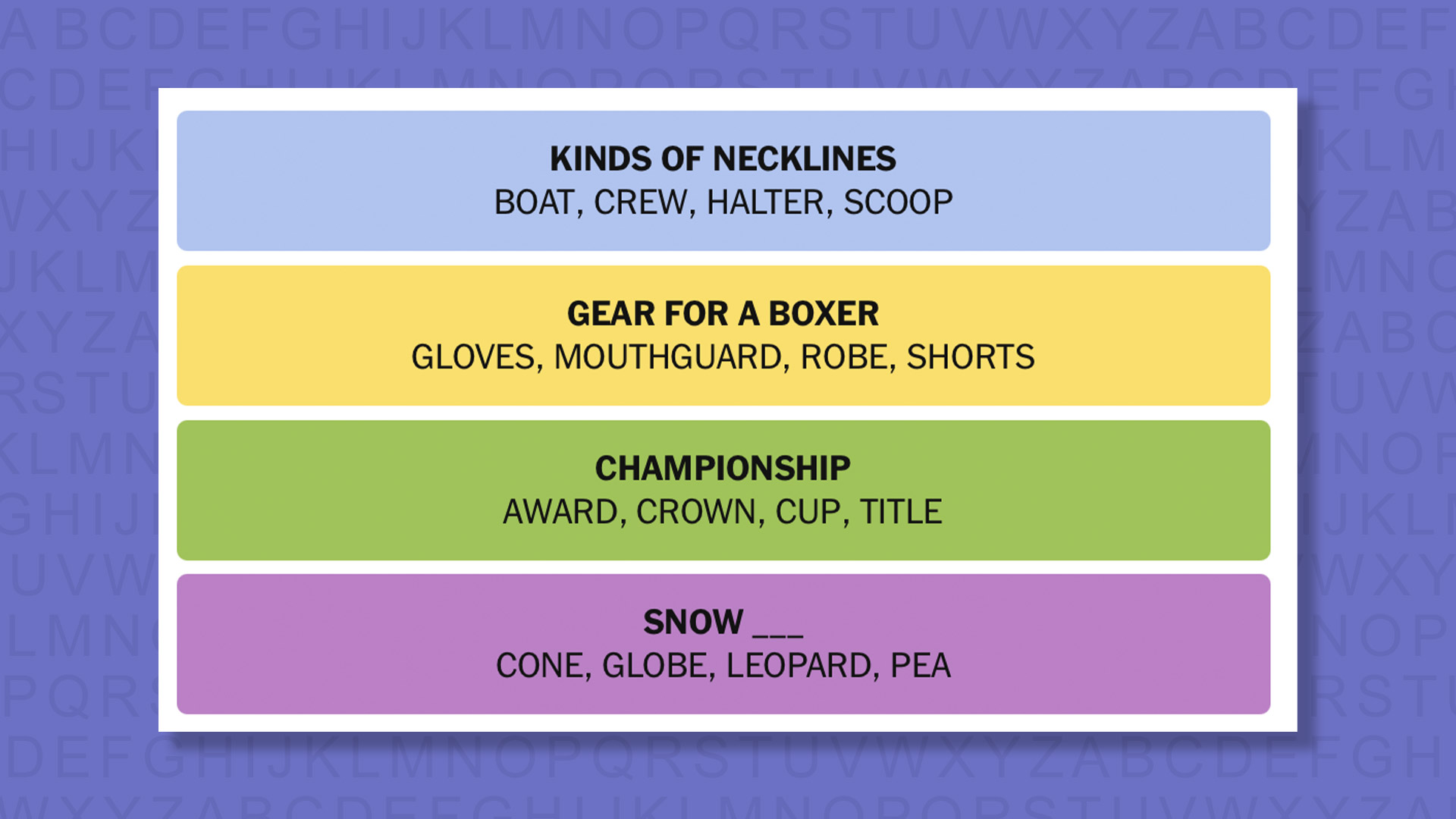 NYT Connections answers for game 958 on purple background