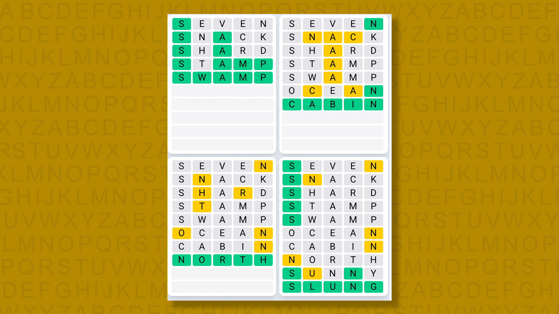 Quordle Daily Sequence answers for game 1462 on yellow background