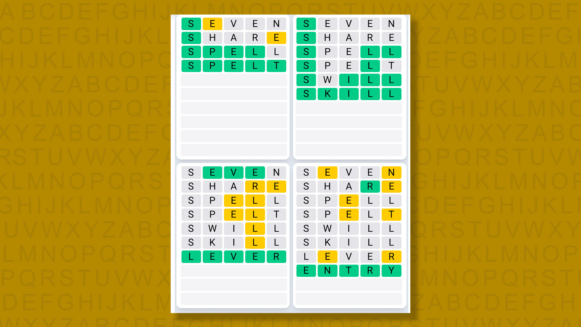 Quordle Daily Sequence answers for game 1463 on yellow background
