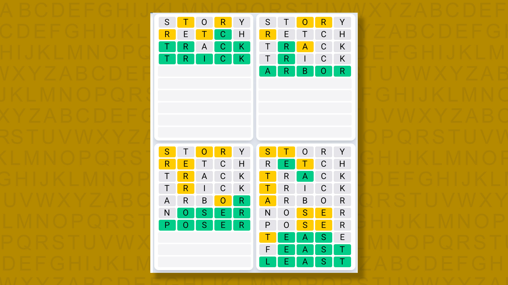 Quordle Daily Sequence answers for game 1466 on yellow background