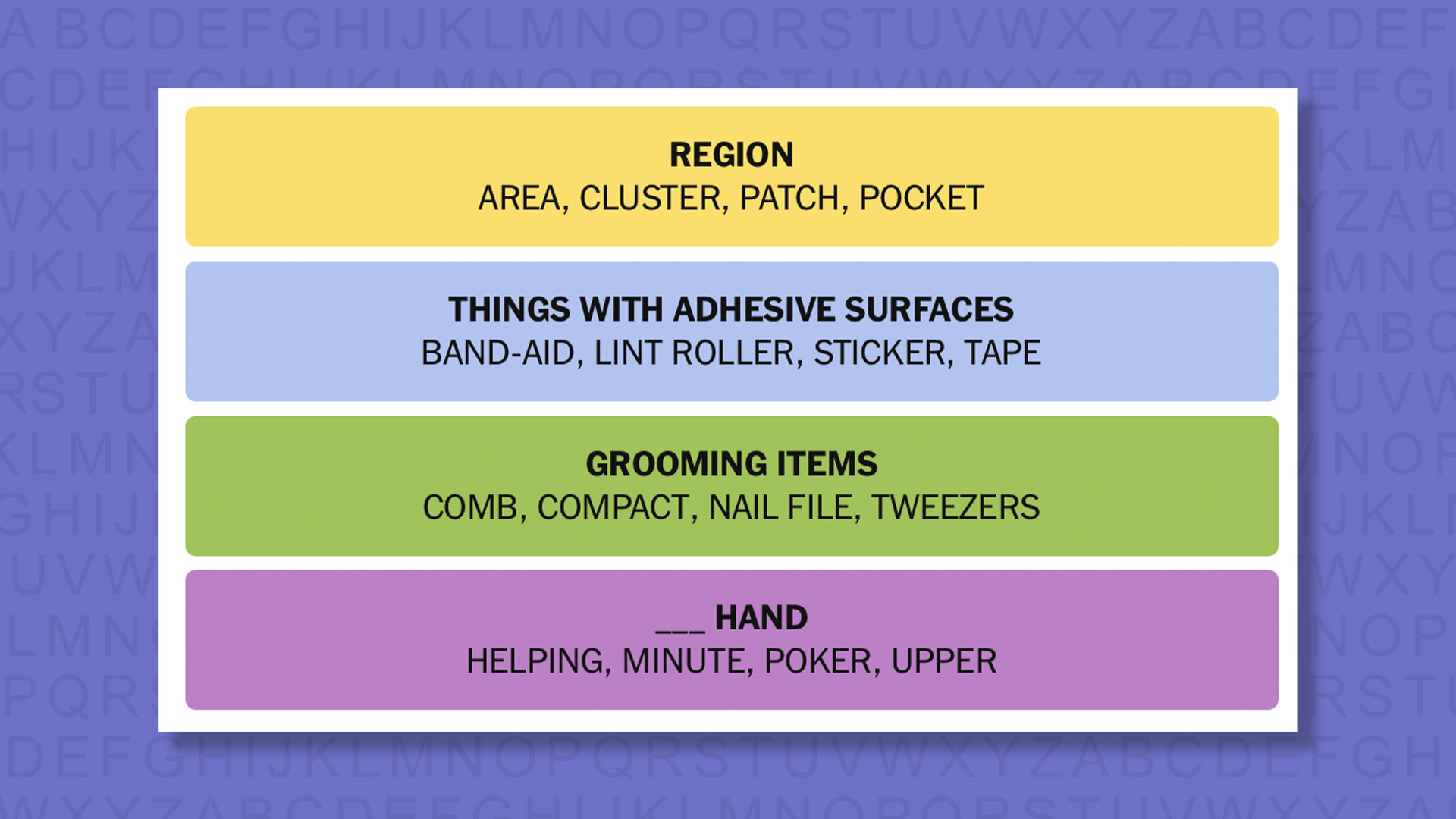 NYT Connections answers for game 964 on purple background