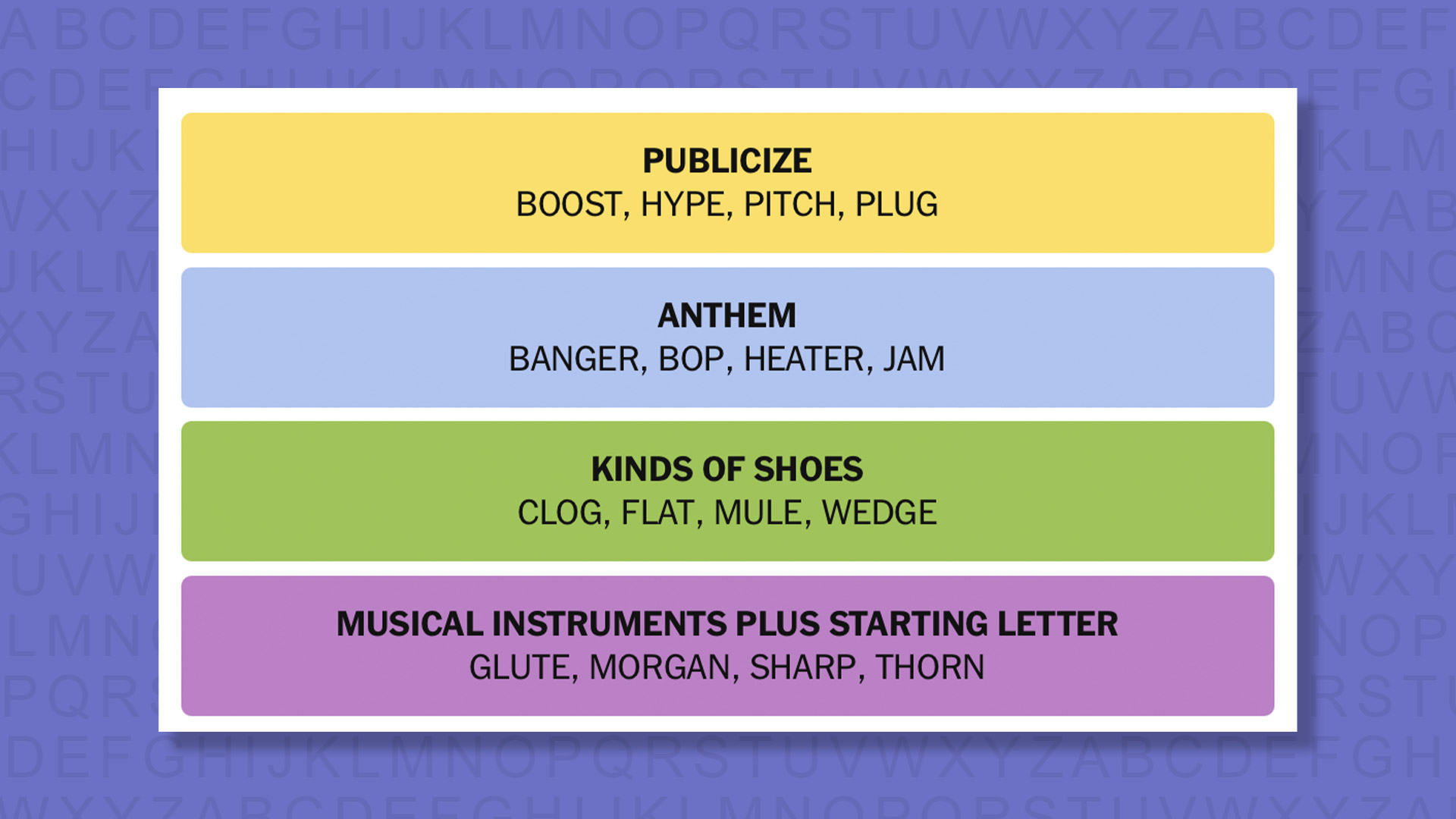 NYT Connections answers for game 966 on purple background