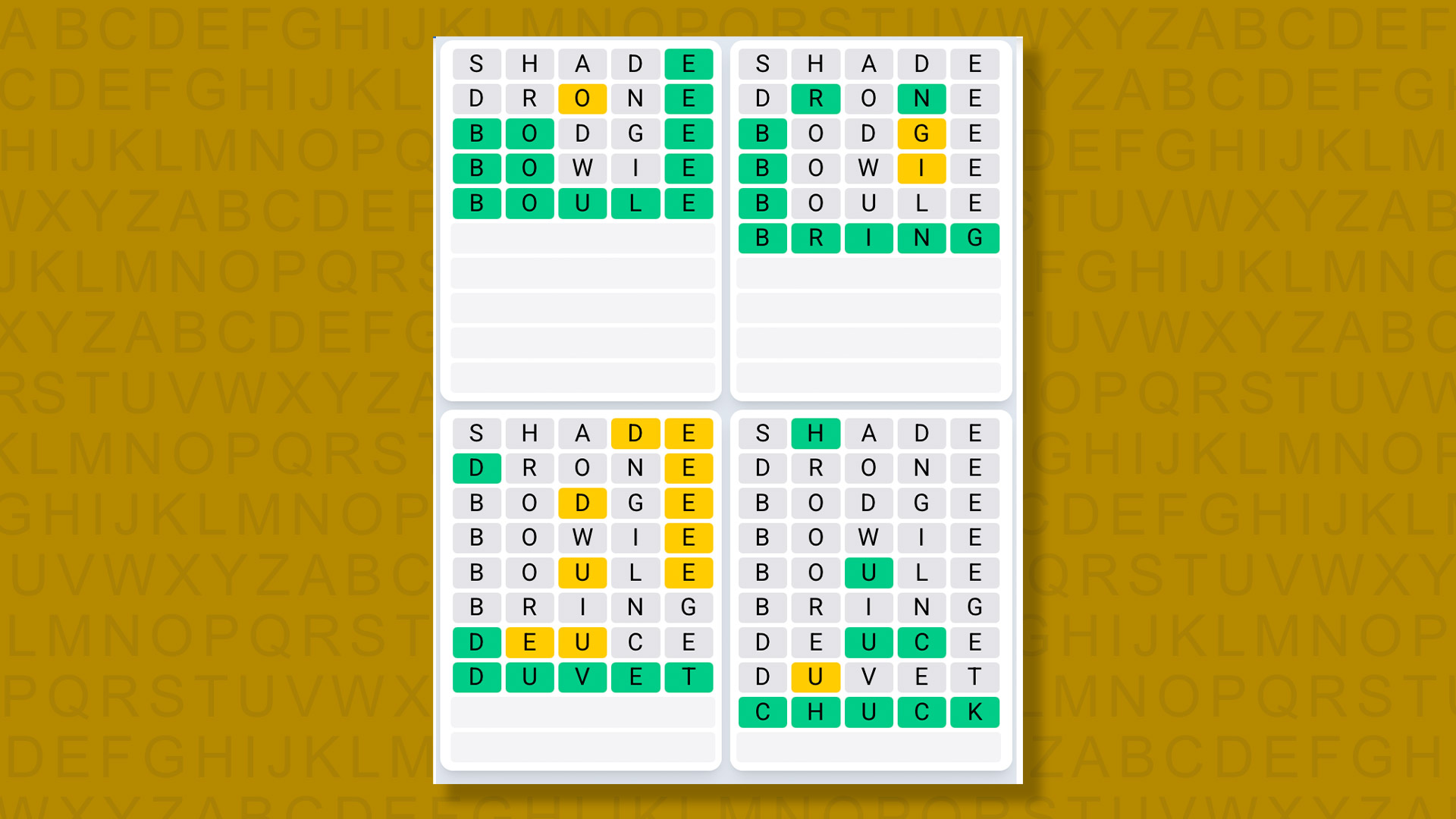 Quordle Daily Sequence answers for game 1470 on yellow background