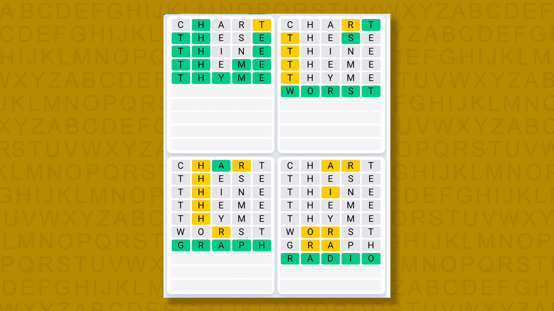 Quordle Daily Sequence answers for game 1471 on yellow background