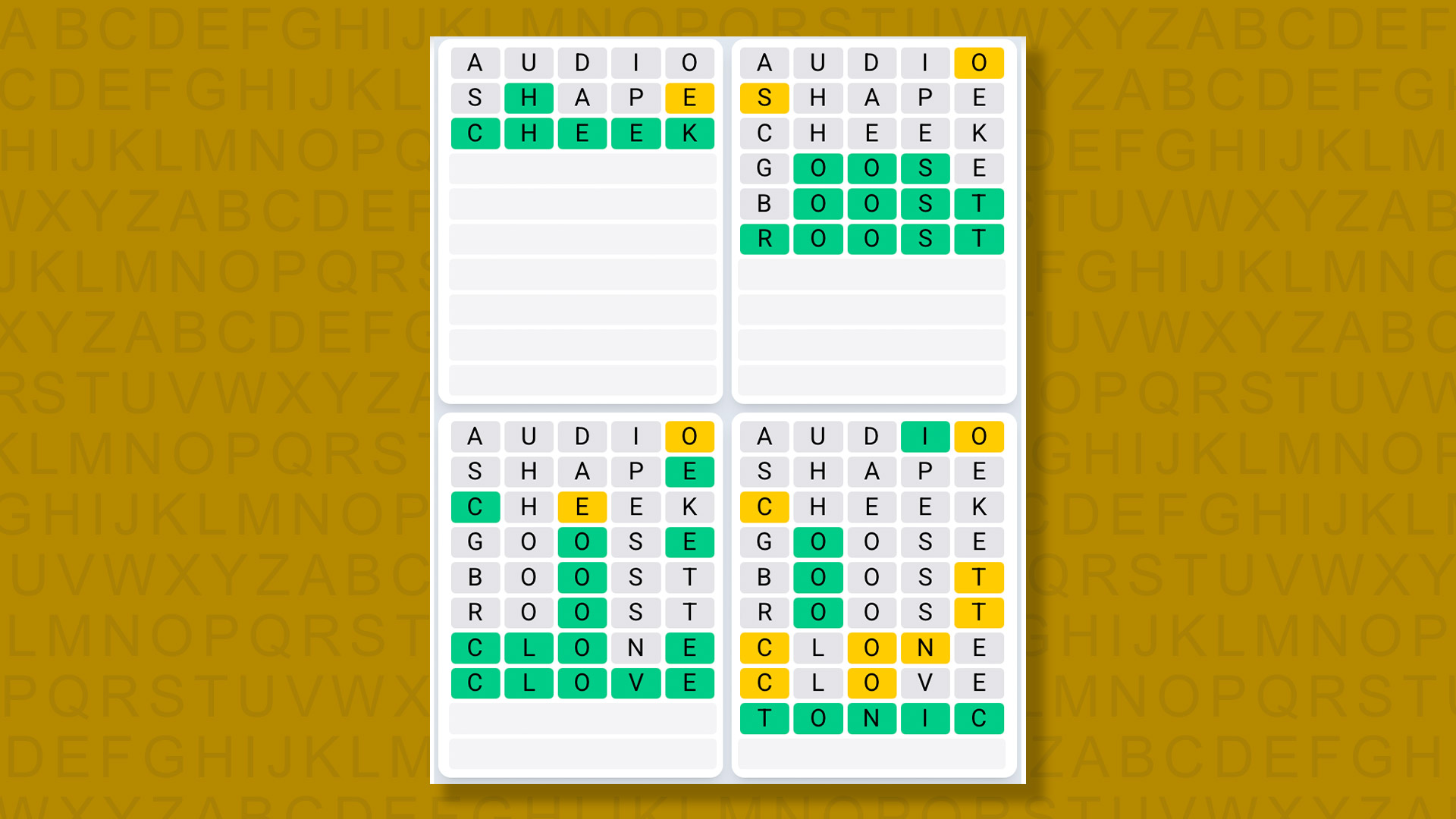 Quordle Daily Sequence answers for game 1472 on yellow background