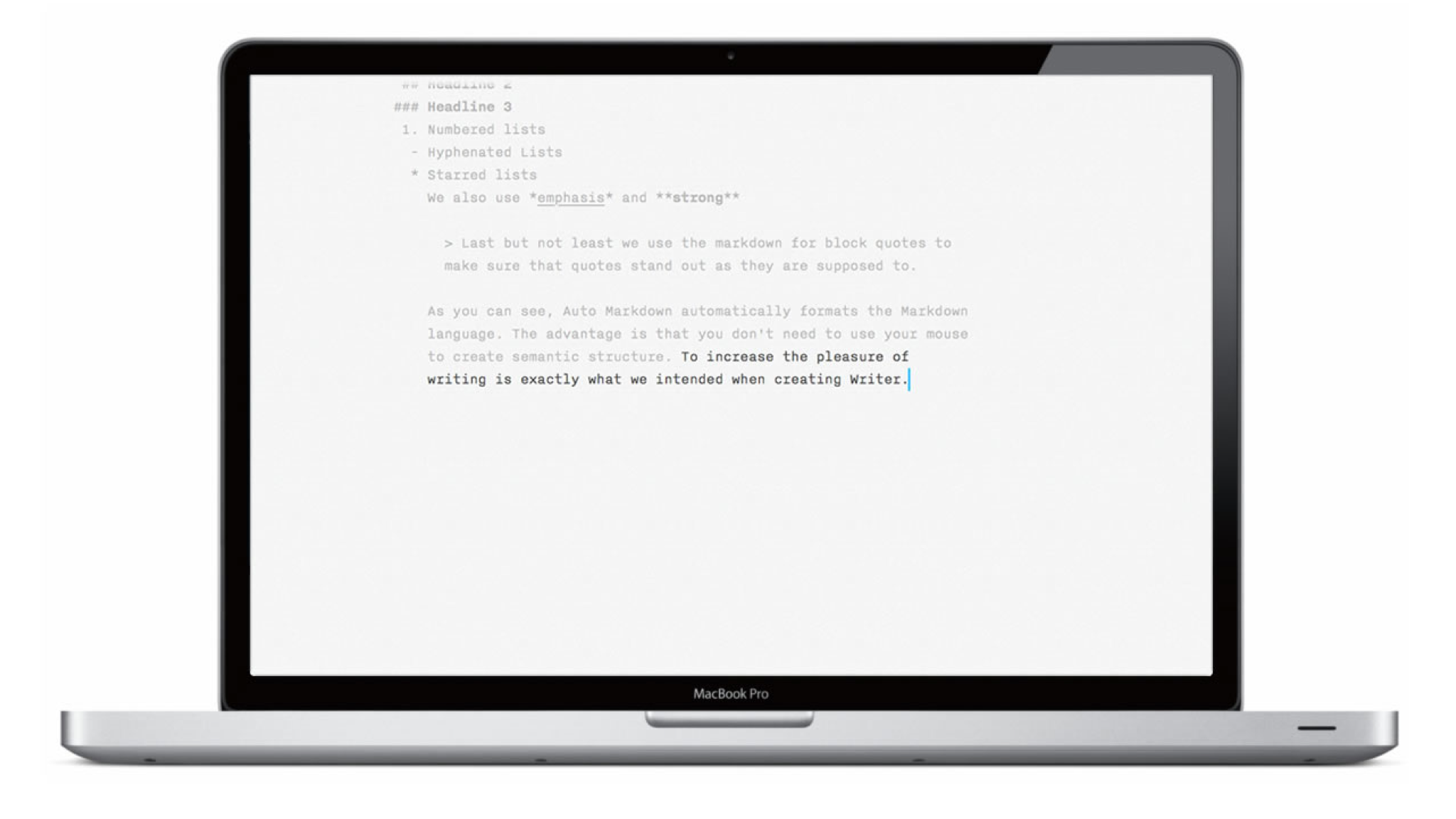 Image of iA Writer running on a Mac laptop