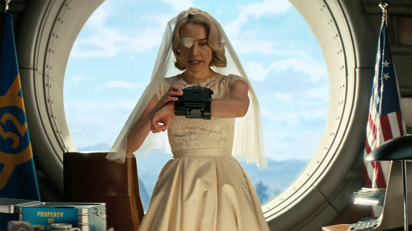 Steph talking to a black Pip-Boy in Fallout Season 2 Episode 8