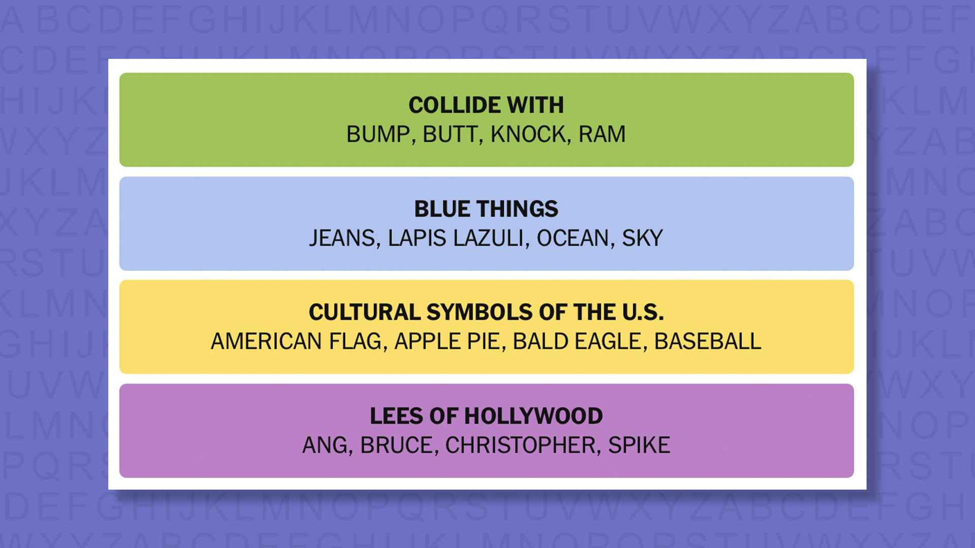 NYT Connections answers for game 970 on purple background