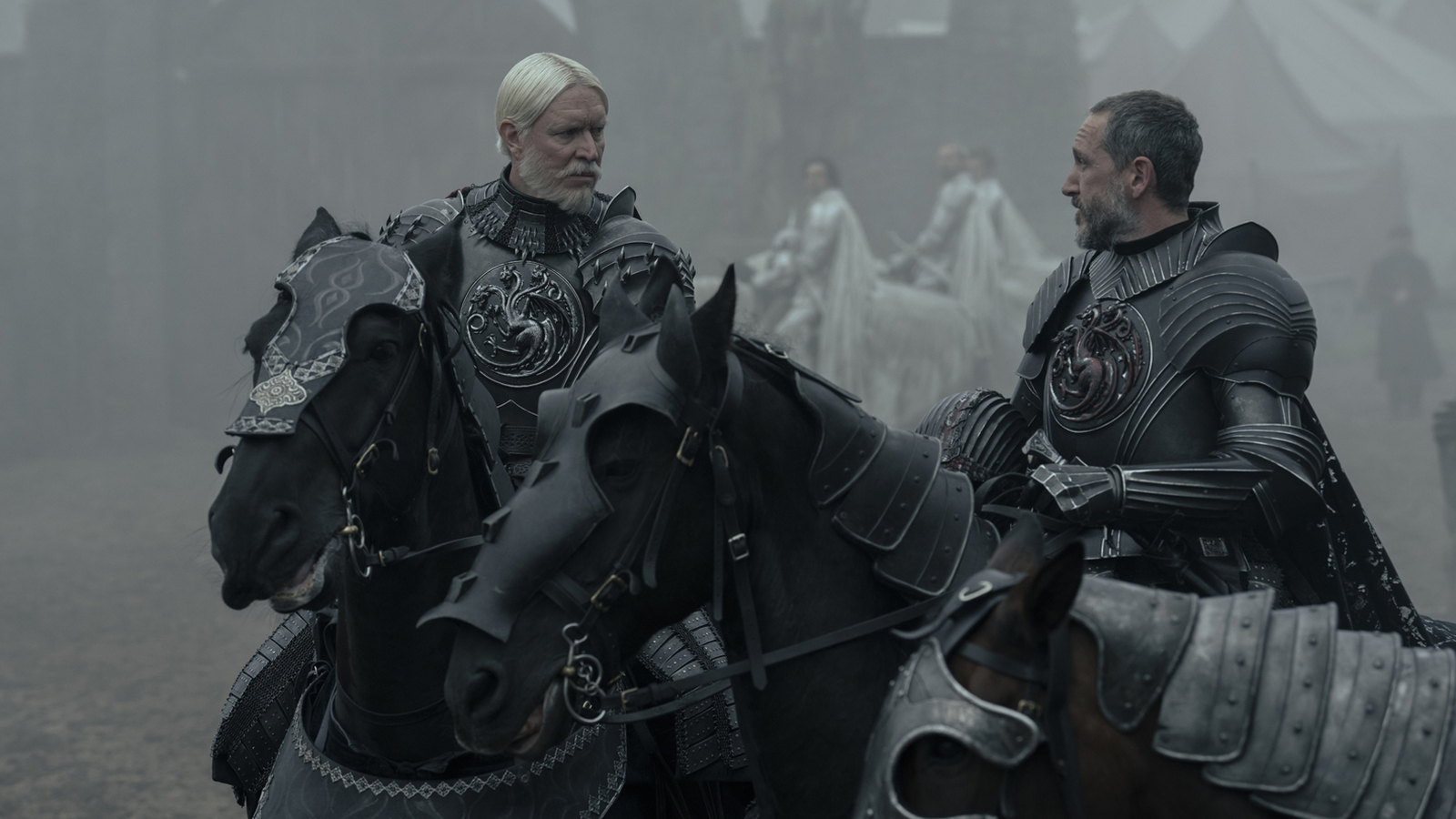 Maekar and Baelor wearing their armor and on horseback in episode 4 of A Knight of the Seven Kingdoms