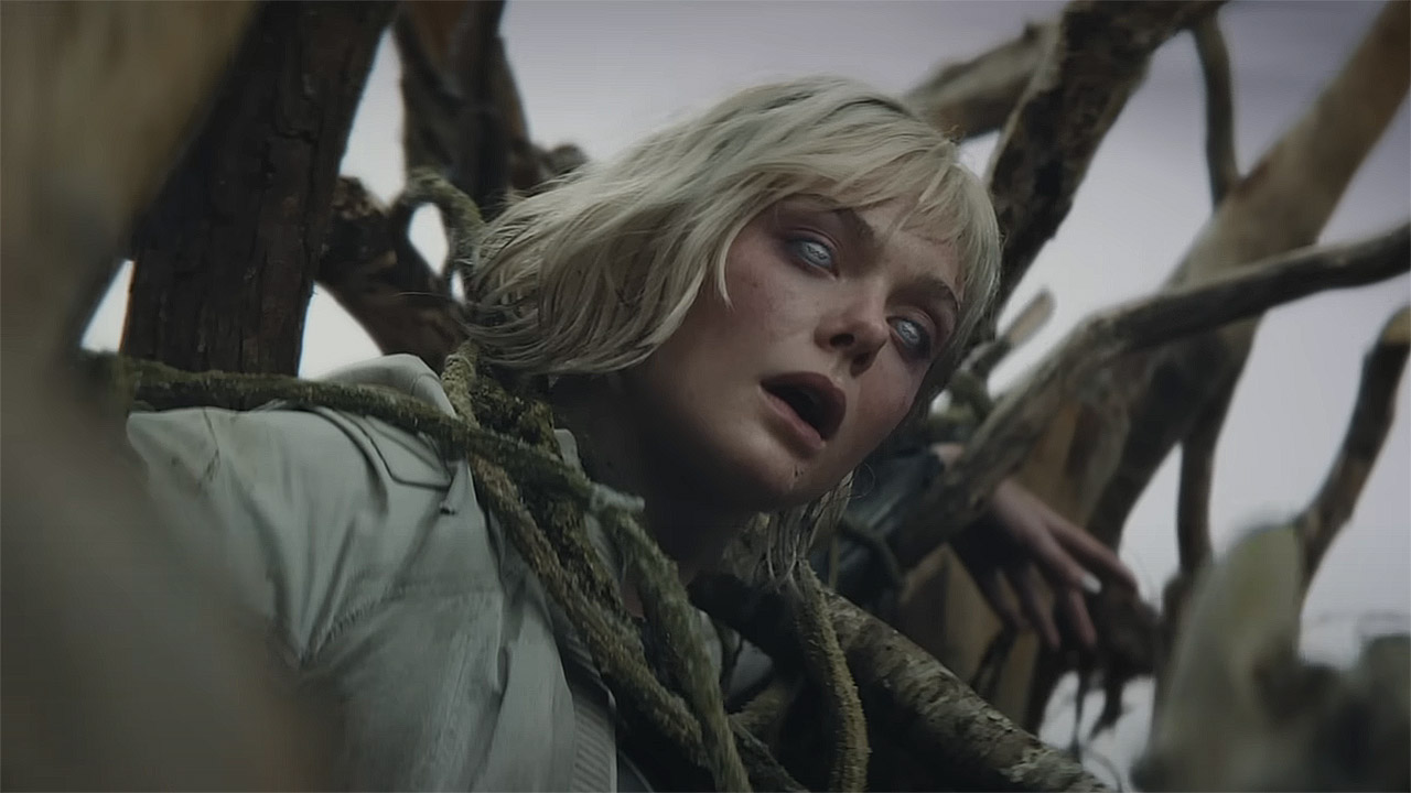 Thia's eyes roll back to reveal that she is a synthetic Weyland-Yutani android in Predator: Badlands.