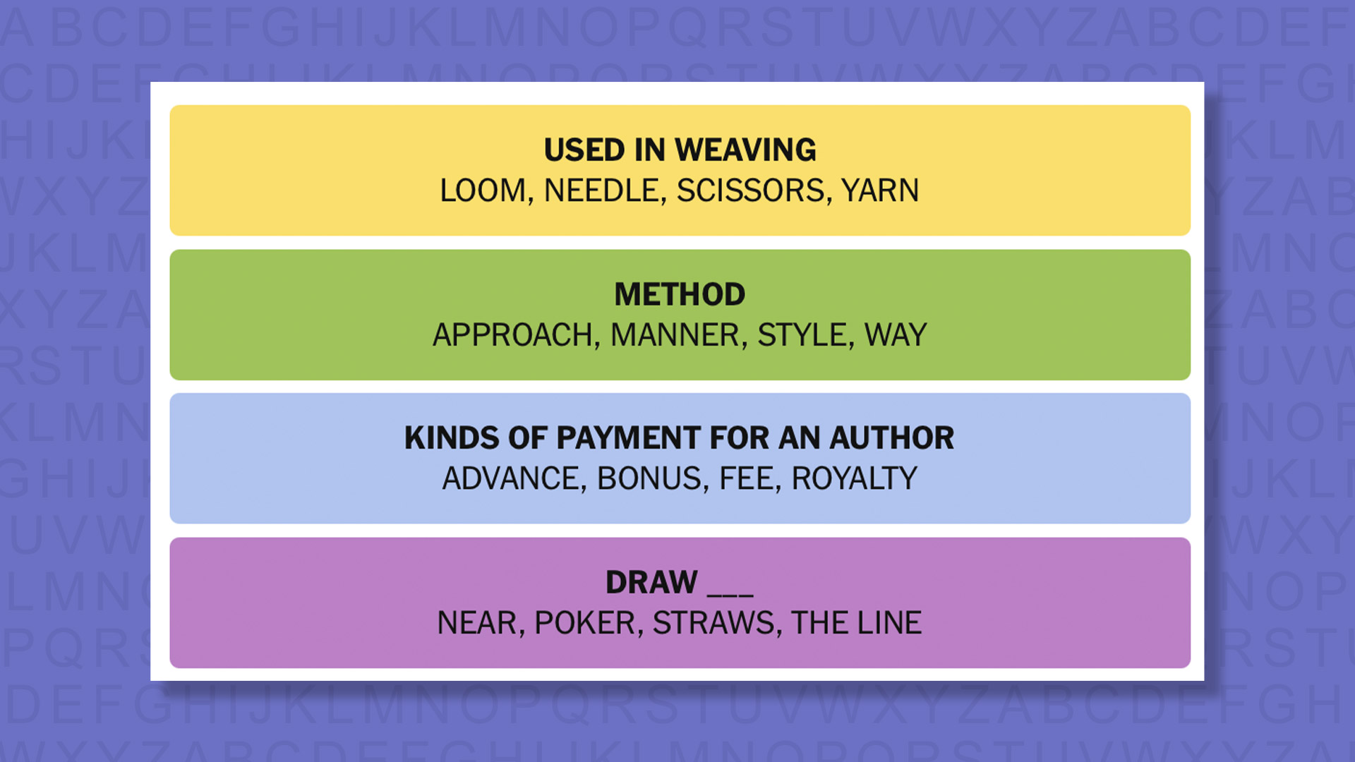 NYT Connections answers for game 974 on purple background