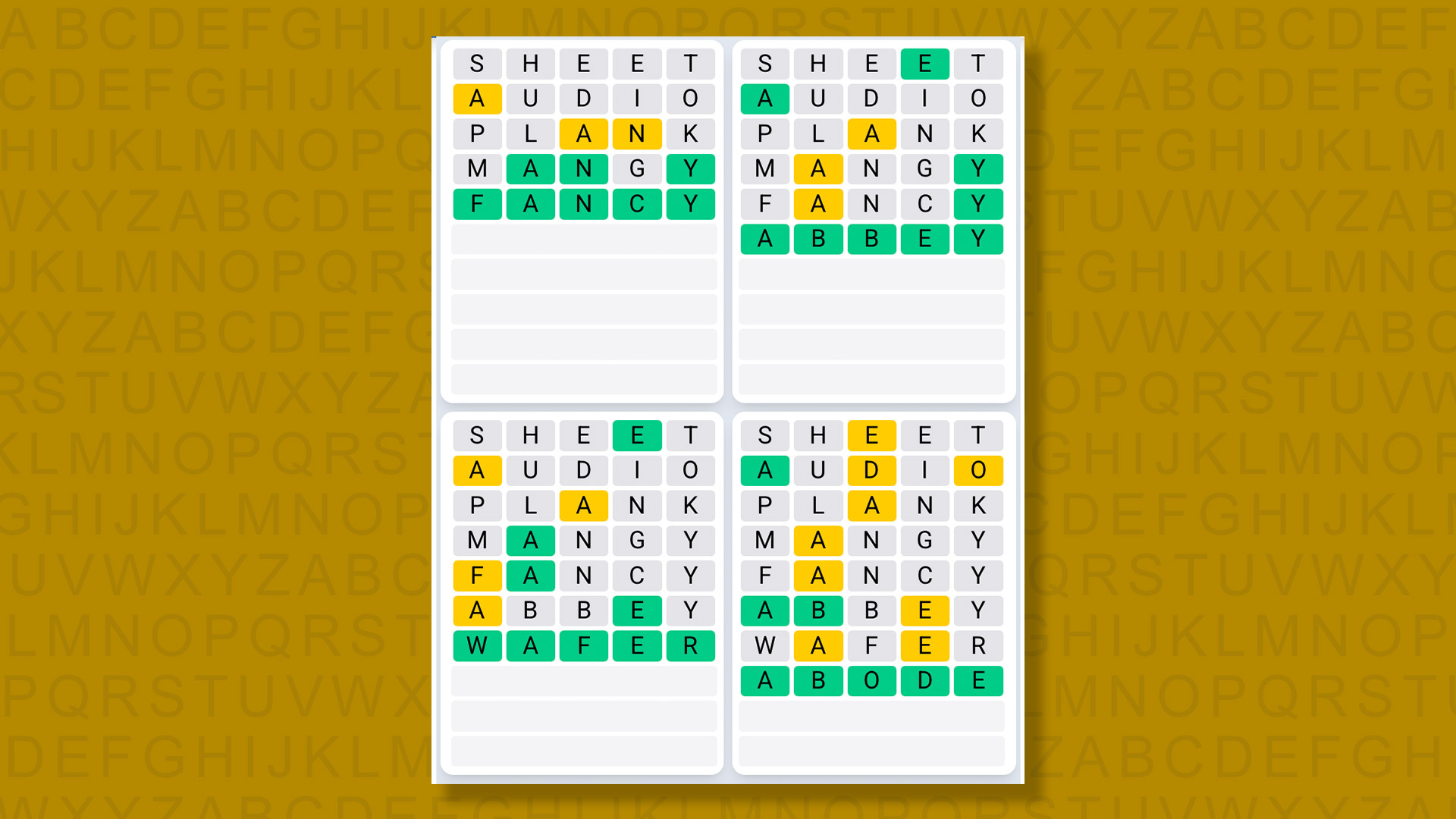 Quordle Daily Sequence answers for game 1478 on yellow background